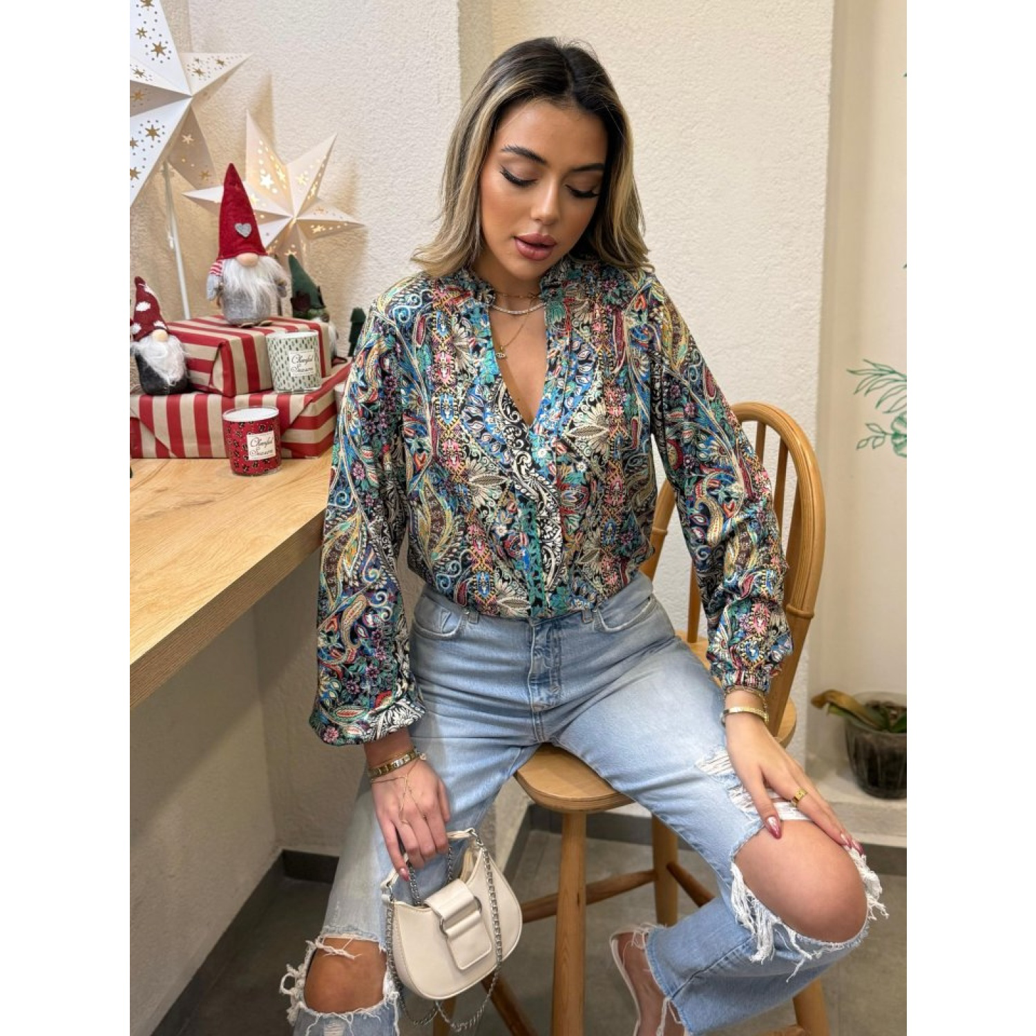 Lucky Life Kadın Uzun Kollu Hakim V Yakalı Salaş Süprem Bluz