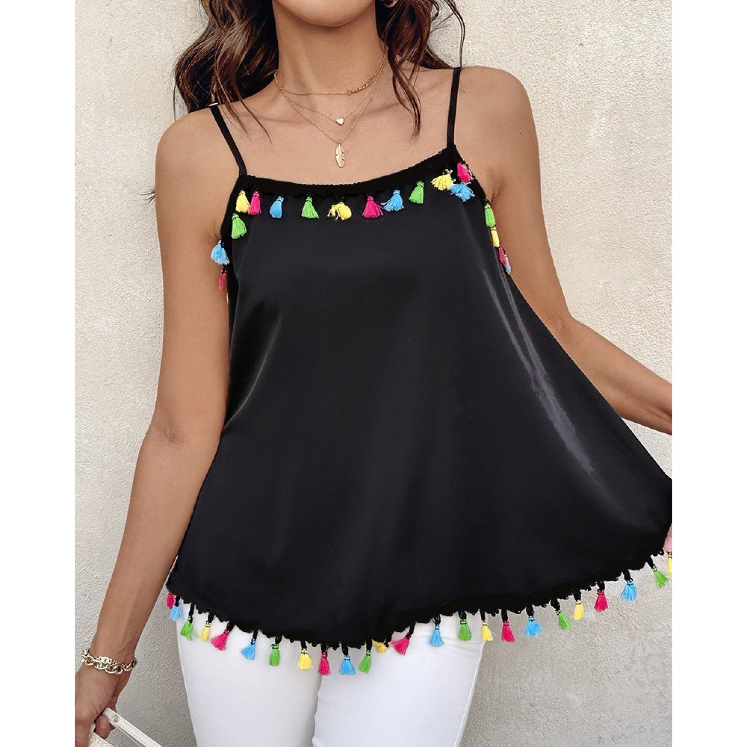 Lucky Life Kadın Ip Askılı Püskül Detaylı Sandy Bluz