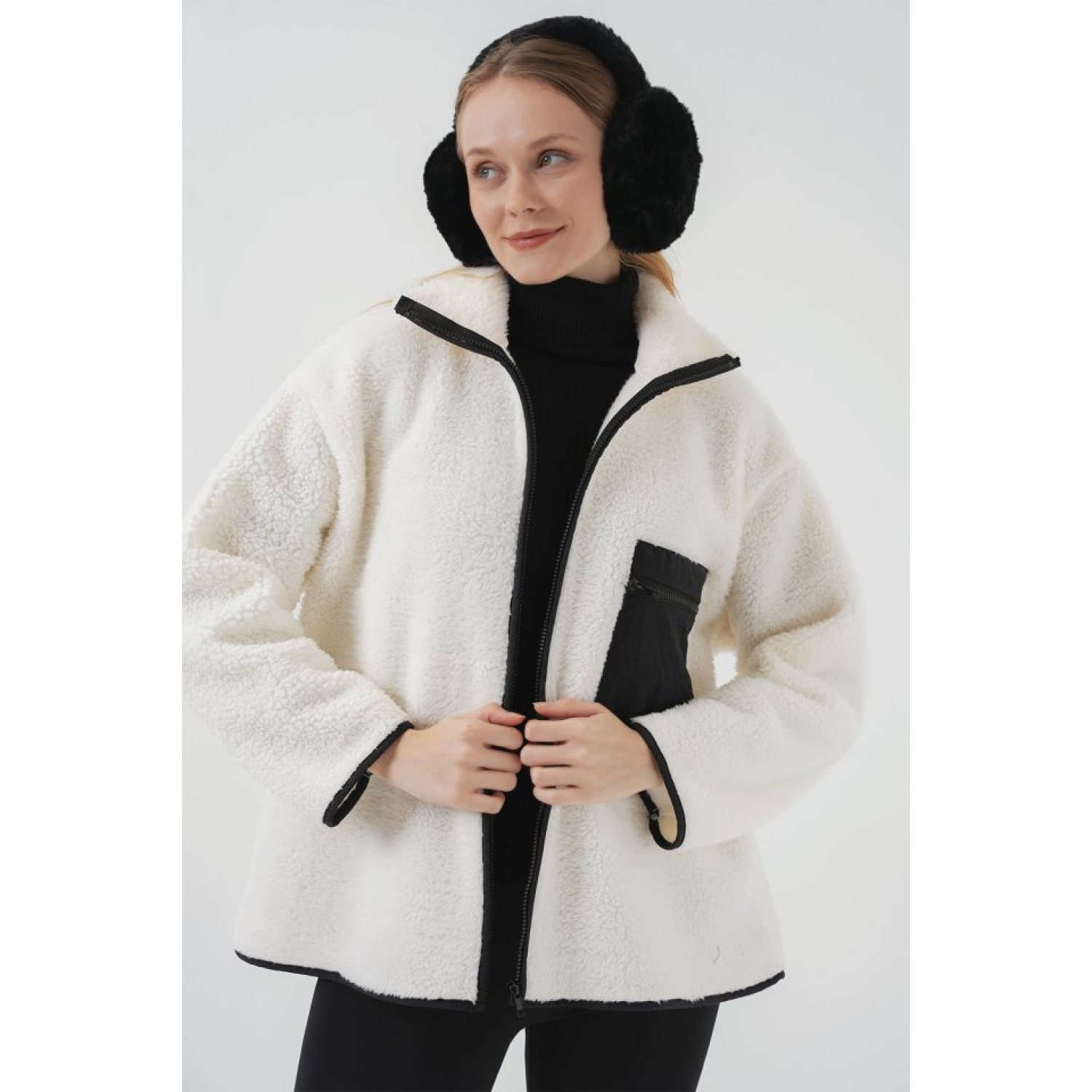 Lucky Life Kadın Fermuarlı Oversize Peluş Ceket Mont - D. Siyah Lucky Life Kadın Fermuarlı Oversize Peluş Ceket Mont - D. Siyah