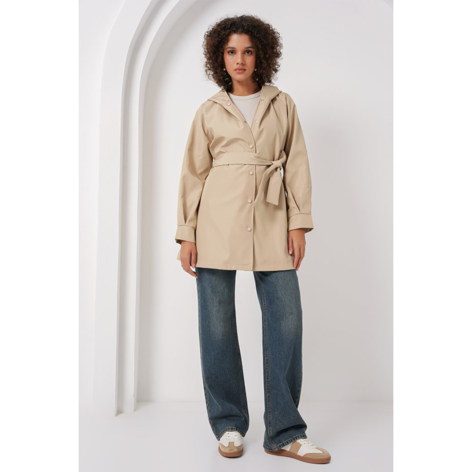 Lucky Life Kadın Kapüşonlu Trençkot - Bej