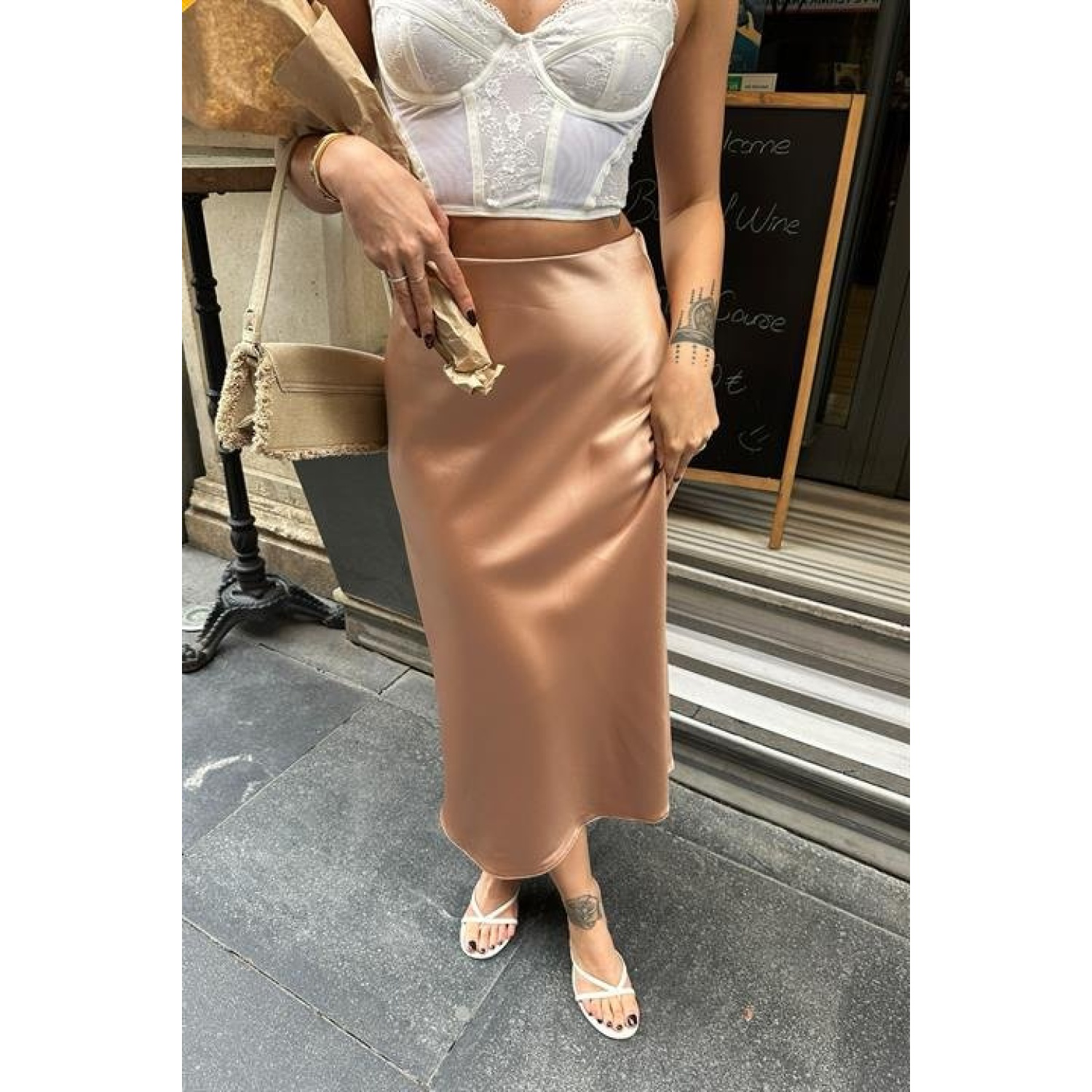 Lucky Life Kadın Verev Kesim Saten Etek