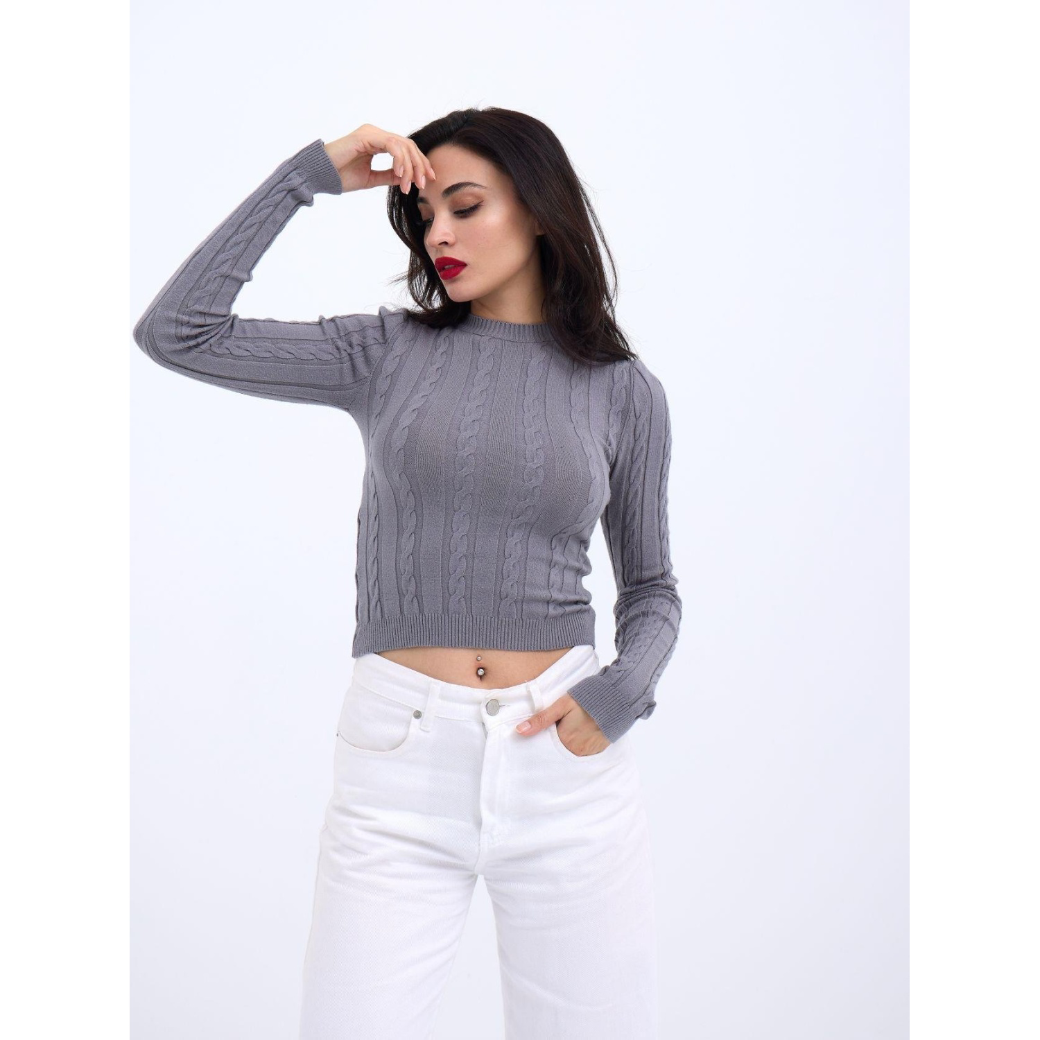 Lucky Life Kadın 491 TRİKO SAÇ ÖRGÜ CROP KAZAK-GRİ Lucky Life Kadın 491 TRİKO SAÇ ÖRGÜ CROP KAZAK-GRİ