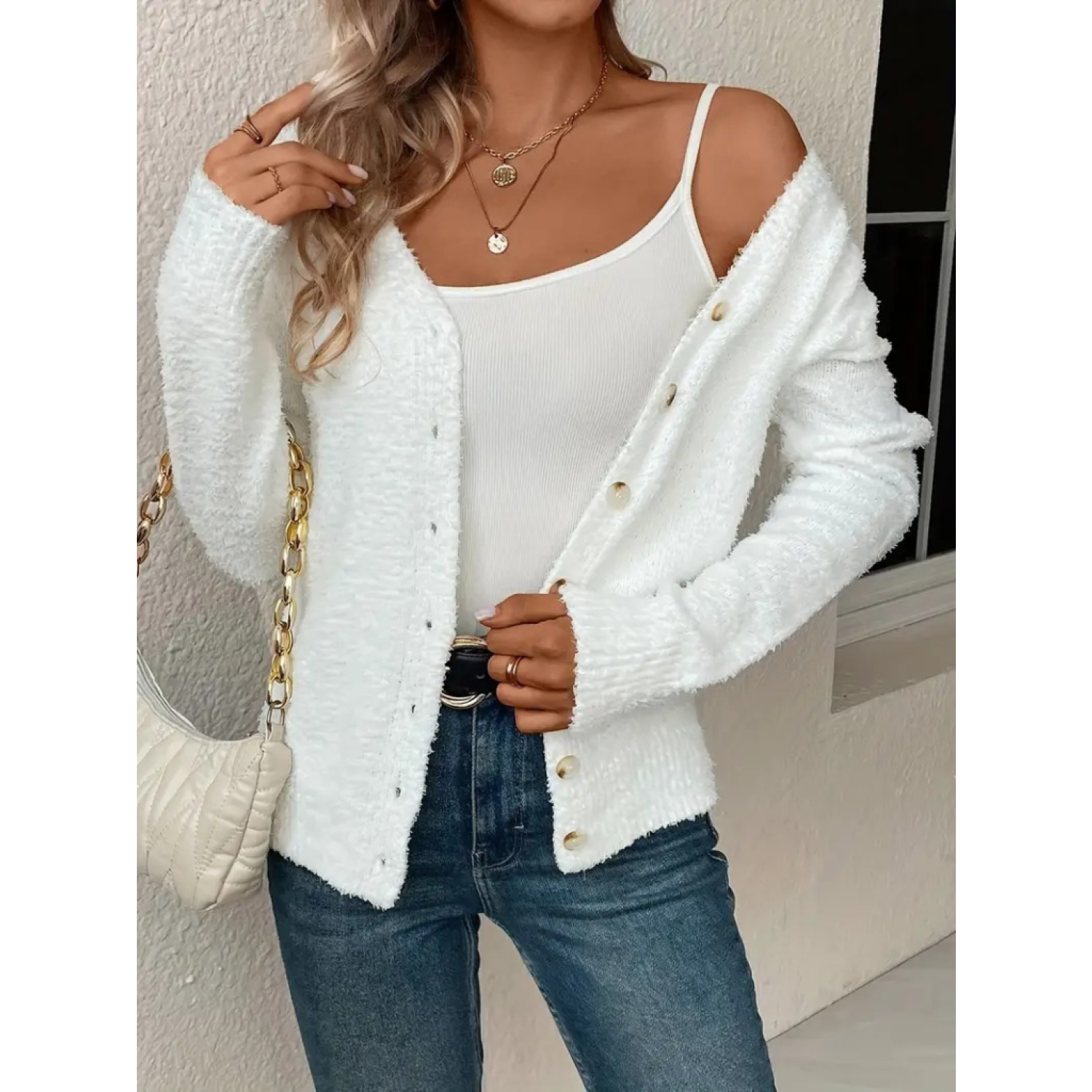 Lucky Life Kadın Uzun Kollu önden Düğmeli Kısa Triko Hırka