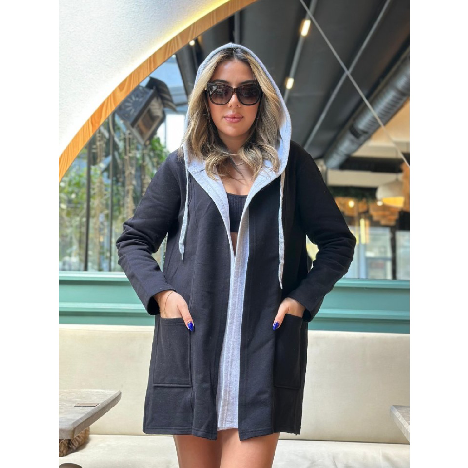 Lucky Life Kadın Uzun Kollu Kapşonlu Bağcıklı Cepli Iki Iplik Cek