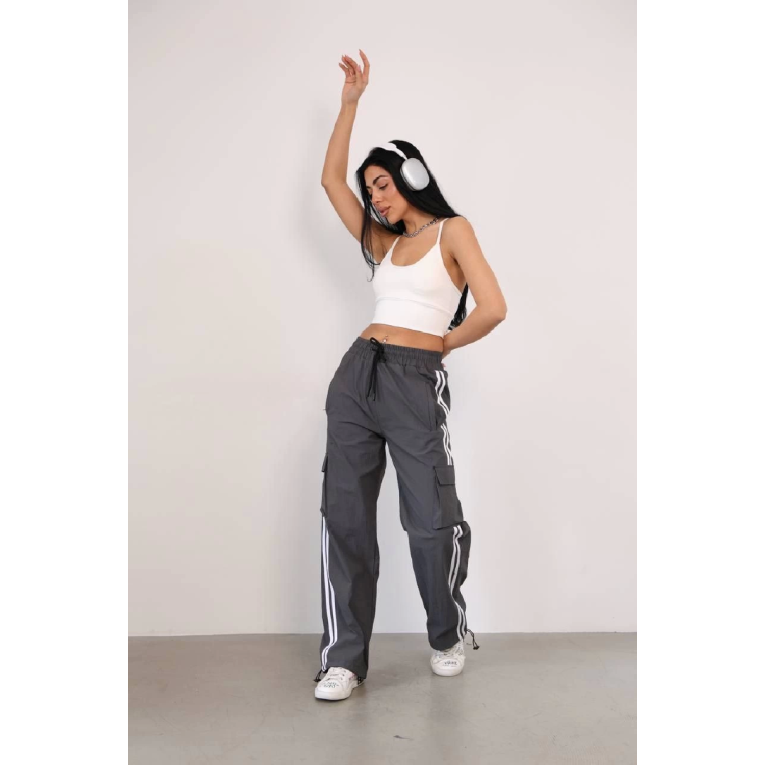 Lucky Life Kadın Paraşut Kumaş Kargo Çeplı Baggy Esofman - Gri