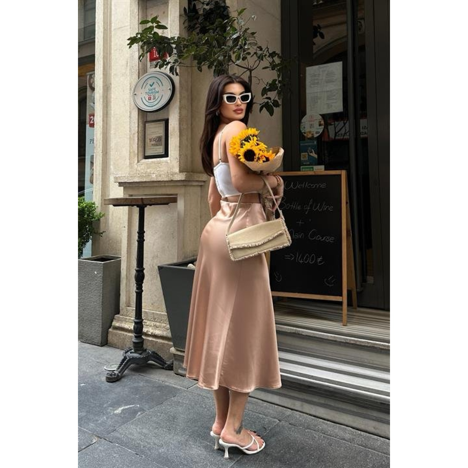 Lucky Life Kadın Verev Kesim Saten Etek