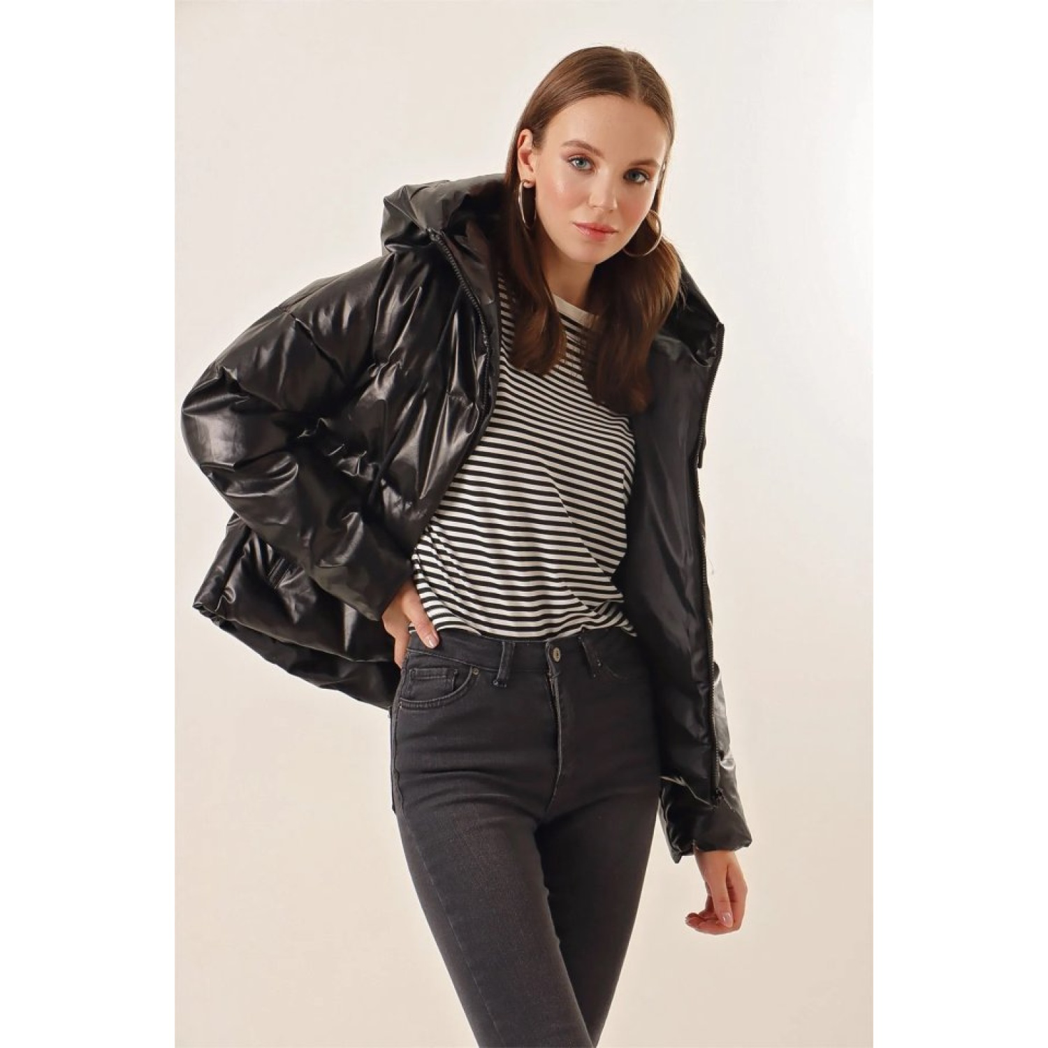 Lucky Life Kadın Oversize Deri Mont - Siyah