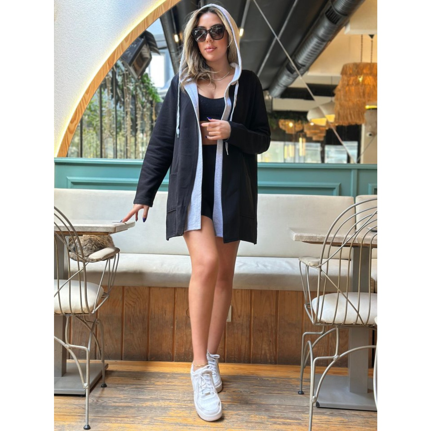 Lucky Life Kadın Uzun Kollu Kapşonlu Bağcıklı Cepli Iki Iplik Cek