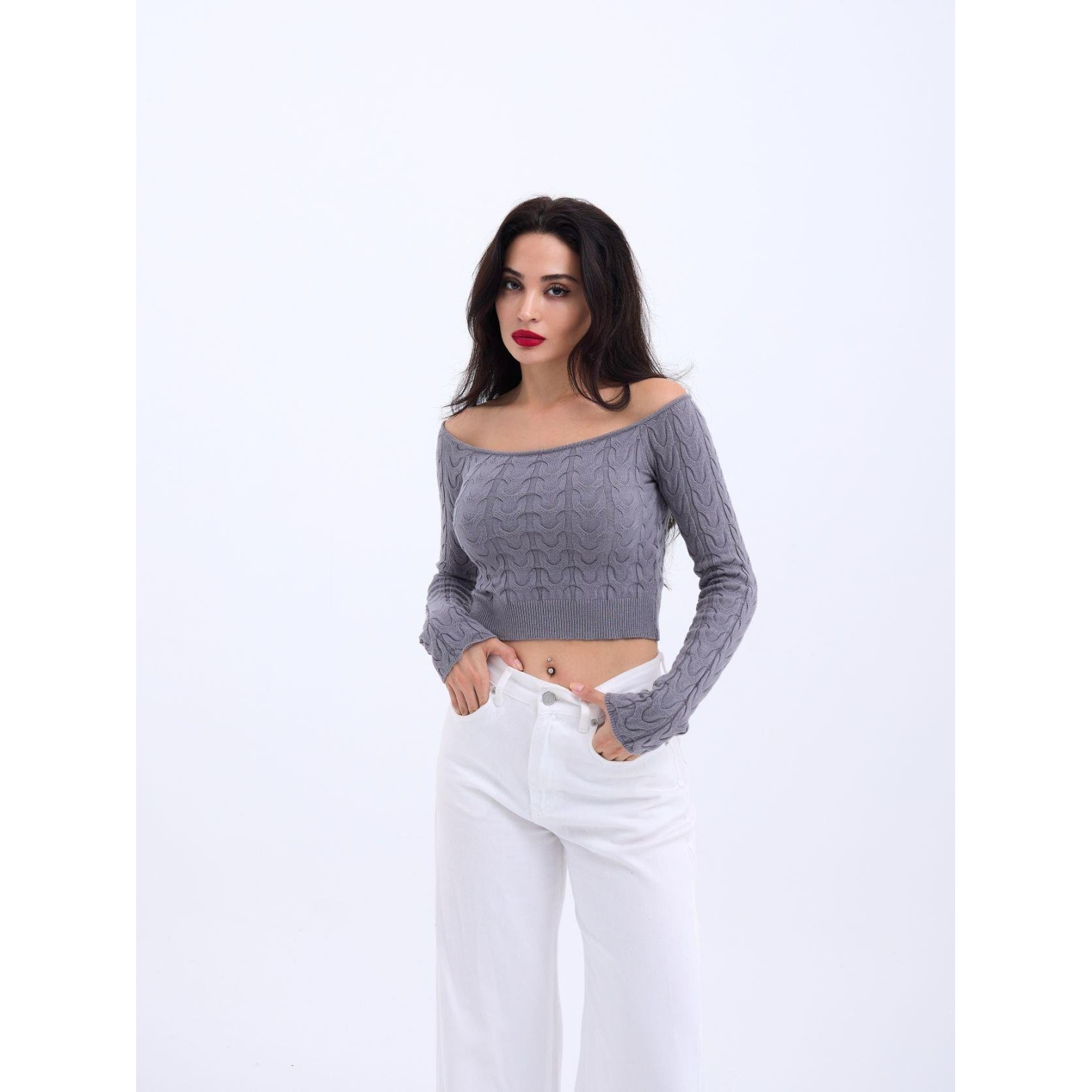 Lucky Life Kadın 241 TRİKO KAYIK YAKA CROP-GRİ Lucky Life Kadın 241 TRİKO KAYIK YAKA CROP-GRİ