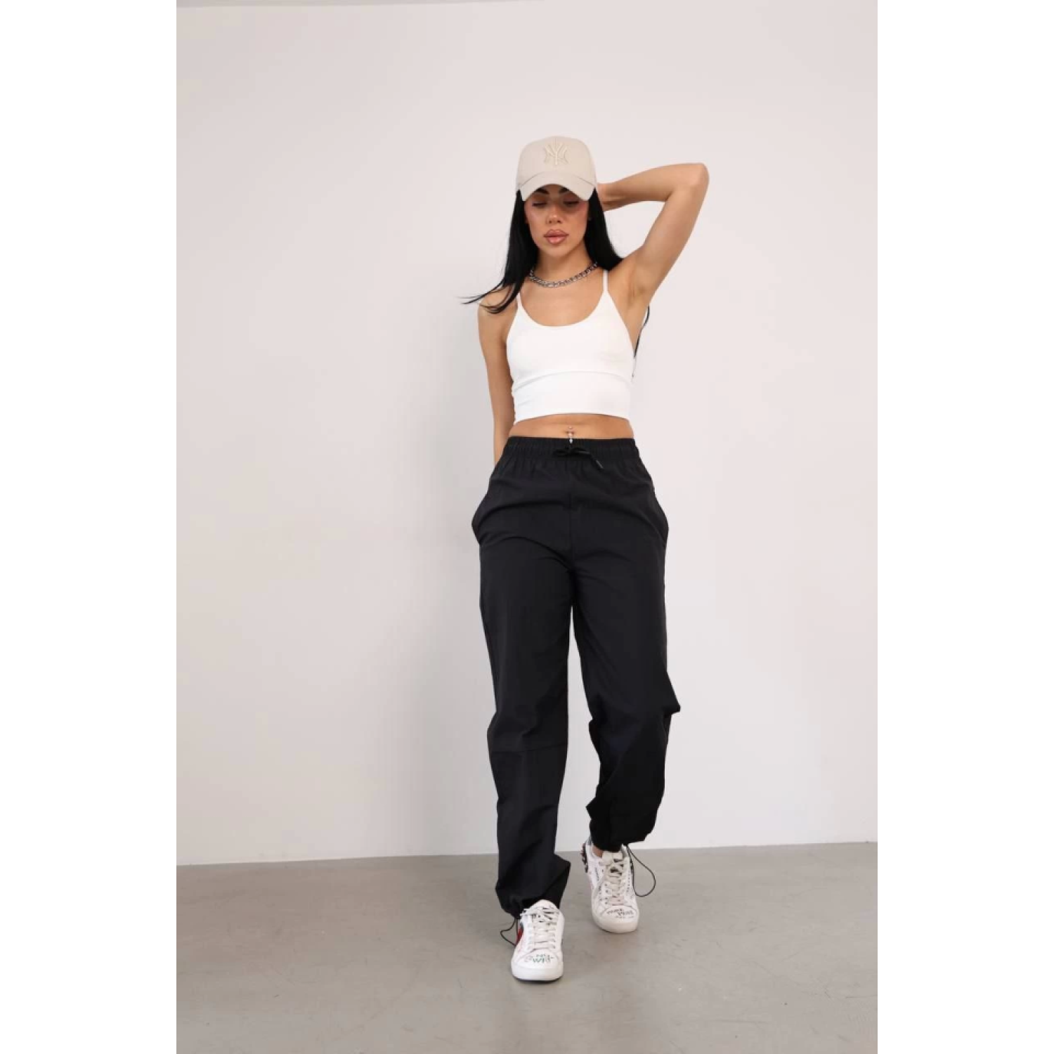 Lucky Life Kadın Paraşut Kumaş Paça Cepli Baggy Eşofman - Siyah