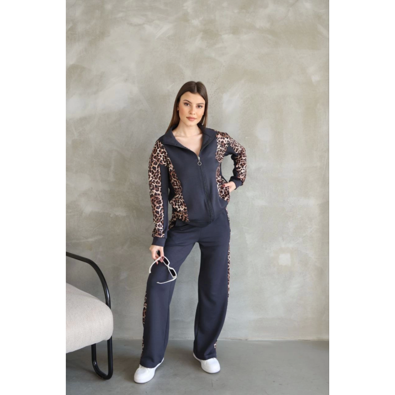 Lucky Life Kadın Modal Yumuşak Dokulu Kumaş  Kapüşonlu Leopar Des
