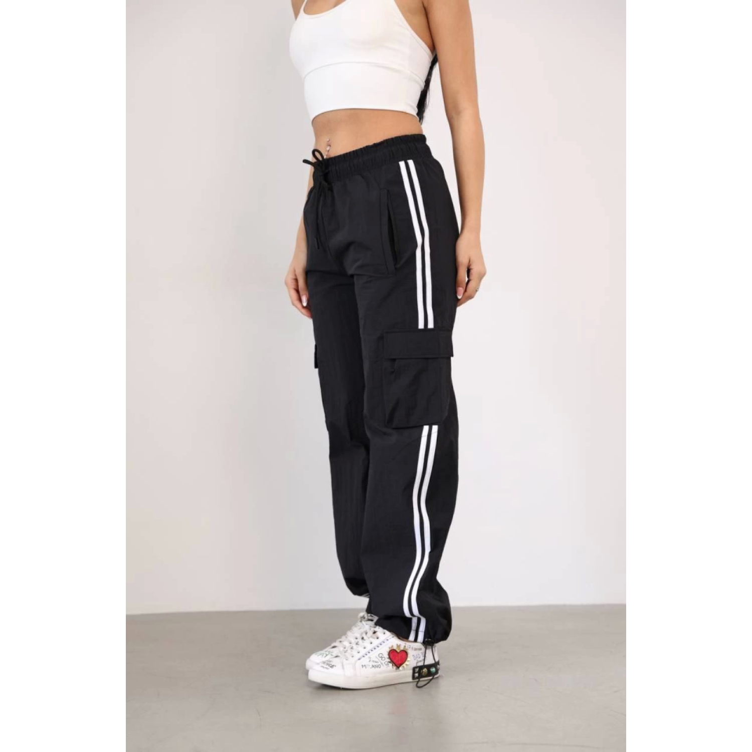 Lucky Life Kadın Paraşut Kumaş Kargo Çeplı Baggy Esofman - Siyah