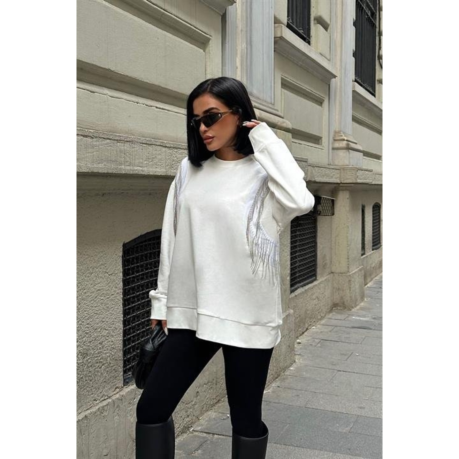 Lucky Life Kadın Metalize Sarkaçlı Sweatshirt
