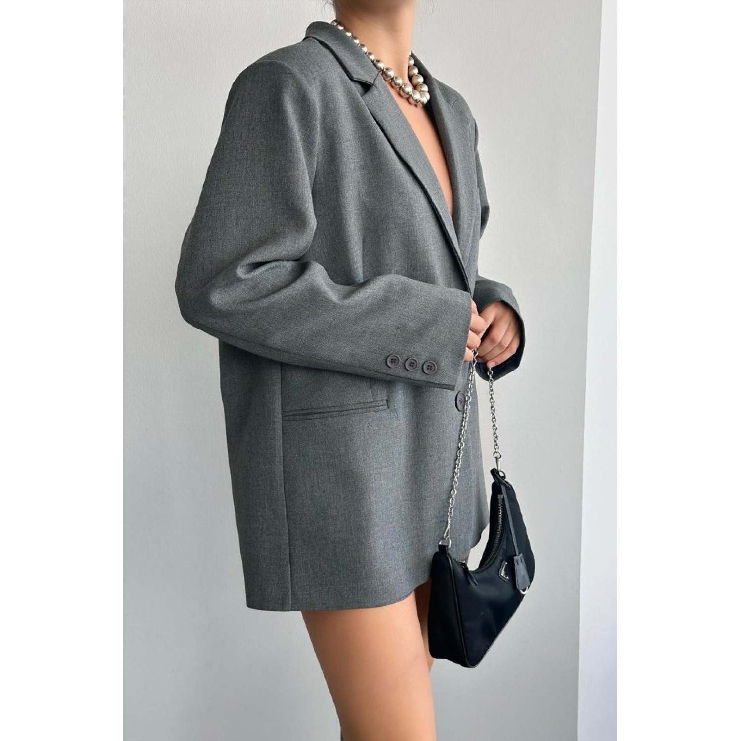 Lucky Life Kadın Oversize Ceket - Gri