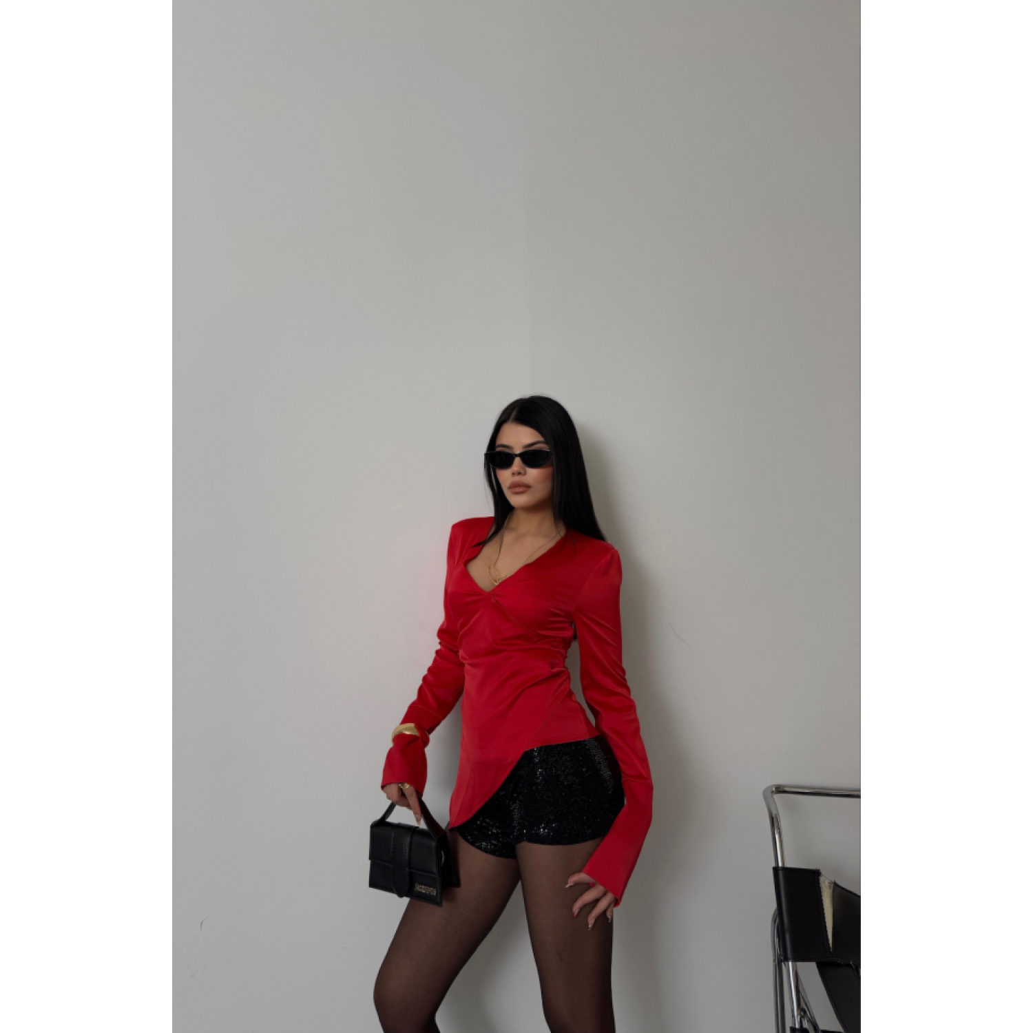 Lucky Life Kadın Saten ANVELOP BLUZ MANŞET KOL - Kırmızı