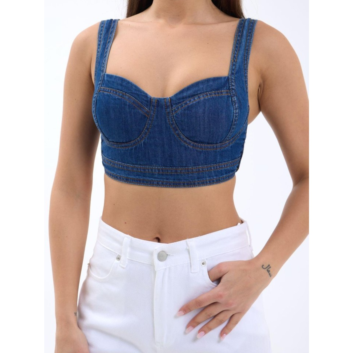 Lucky Life Kadın KOT CROP-MAVİ