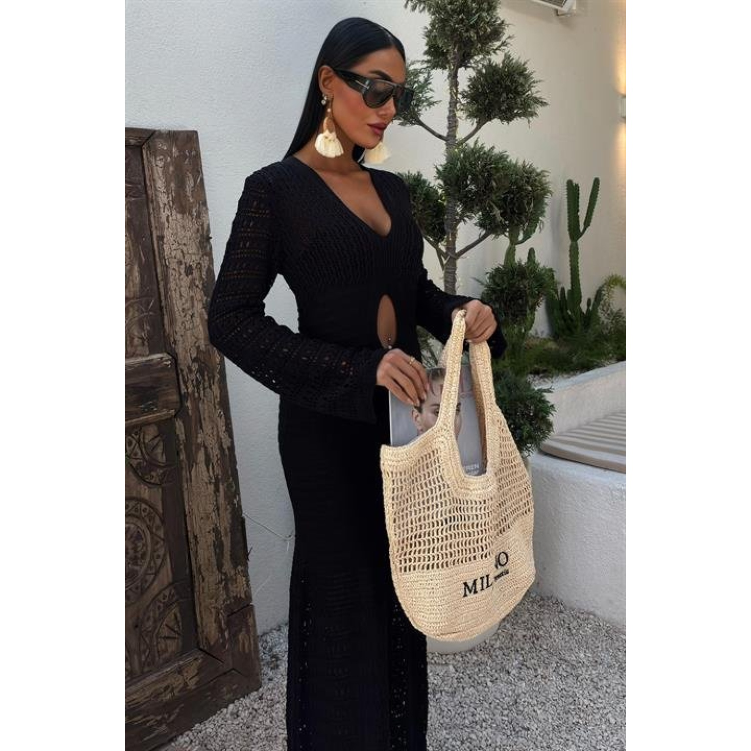 Lucky Life Kadın Göbek Dekolteli Ajurlu Elbise