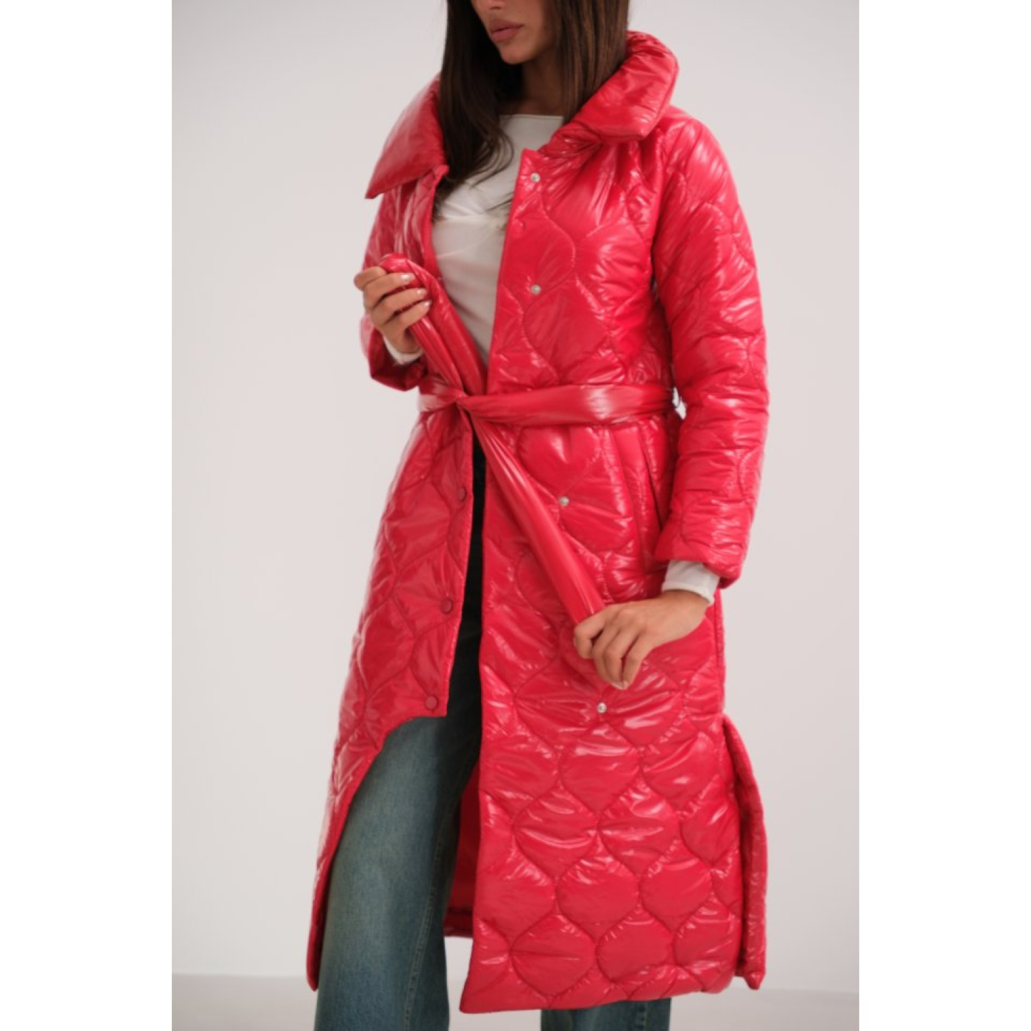 Lucky Life Kadın Kemerli Rugan Şişme Maxi Mont