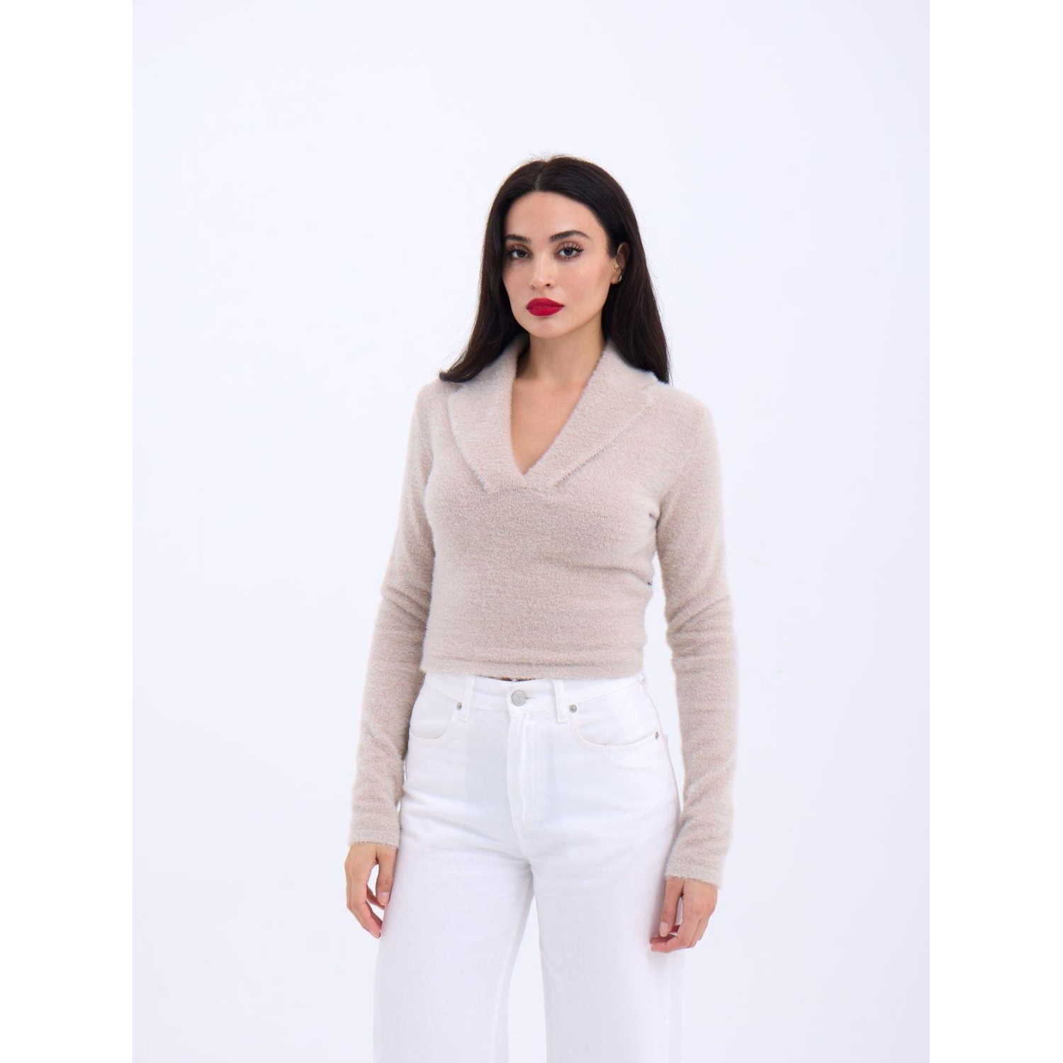 Lucky Life Kadın 531 TRİKO SİMLİ YAKALI CROP-TAŞ Lucky Life Kadın 531 TRİKO SİMLİ YAKALI CROP-TAŞ
