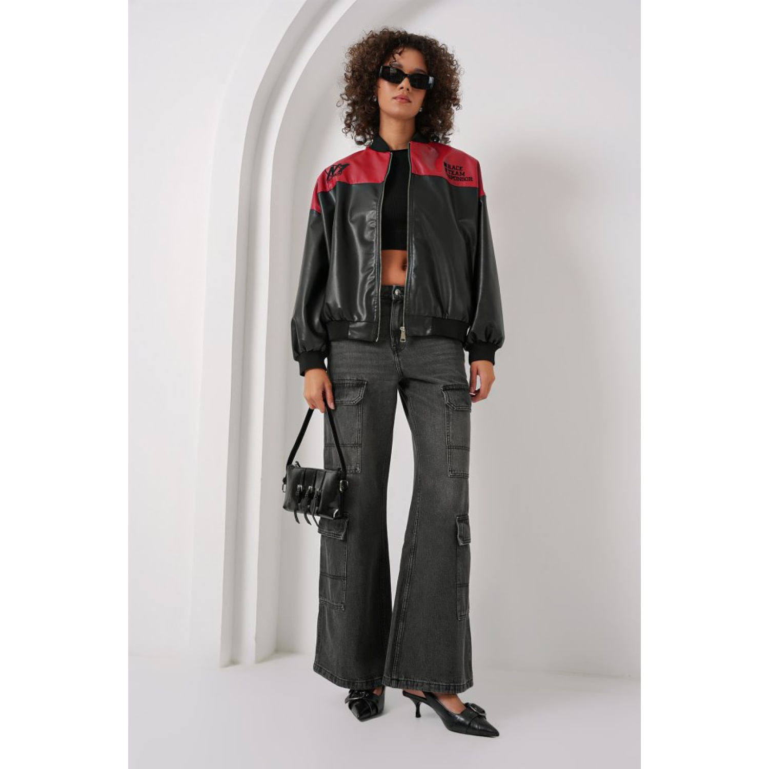 Lucky Life Kadın Baskılı Suni Deri Bomber Ceket - Bordo