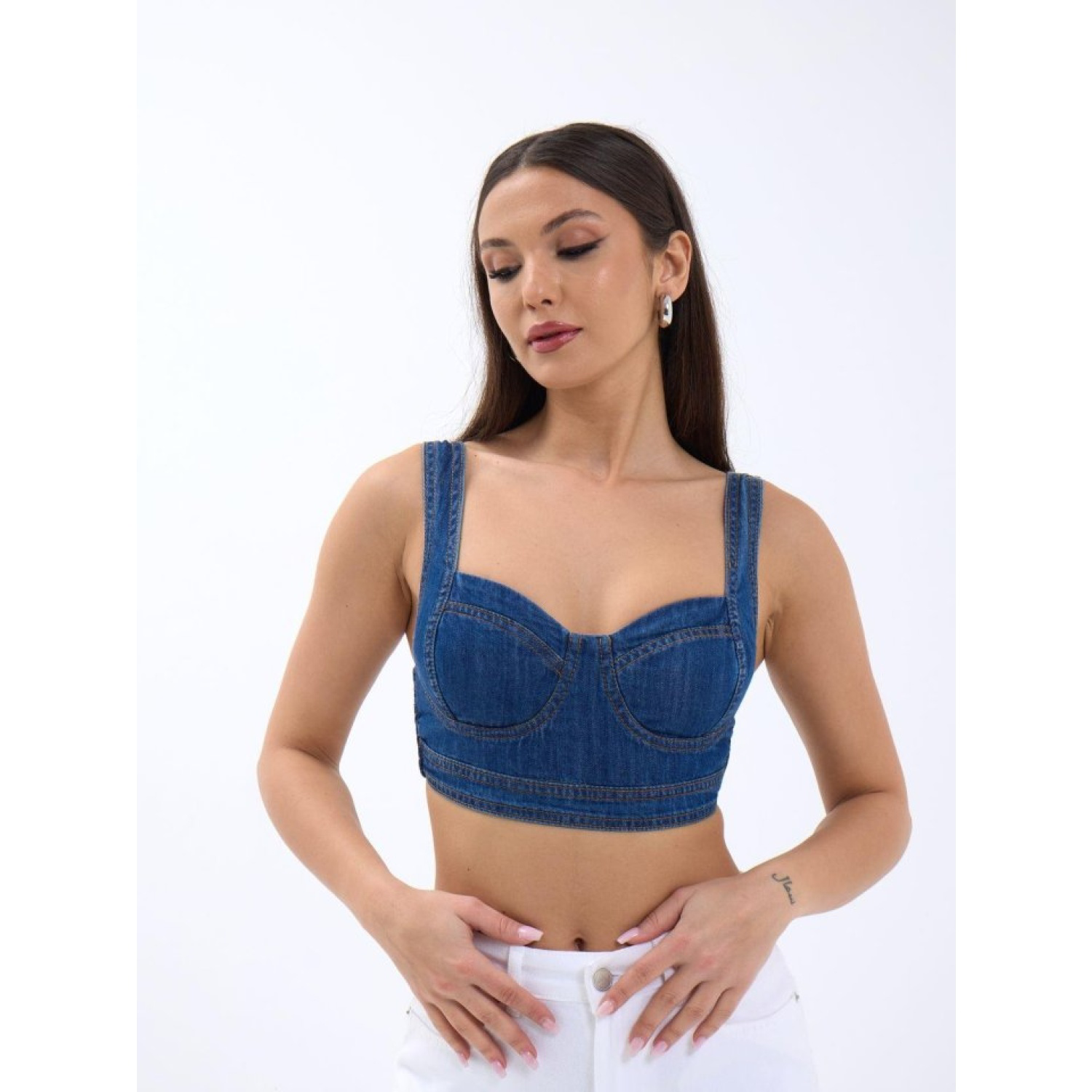 Lucky Life Kadın KOT CROP-MAVİ
