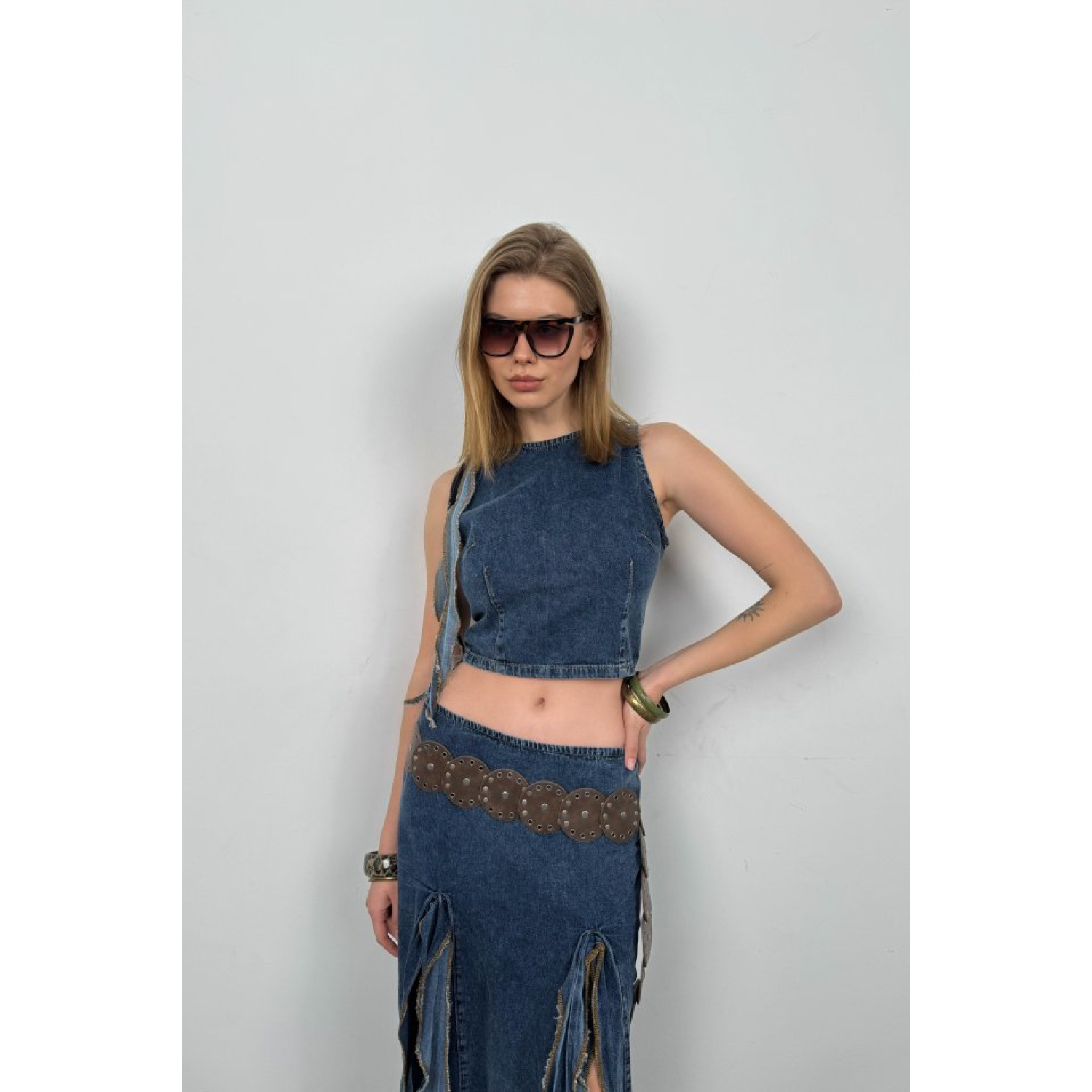 Lucky Life Kadın Fırfır Detay Denim Bluz