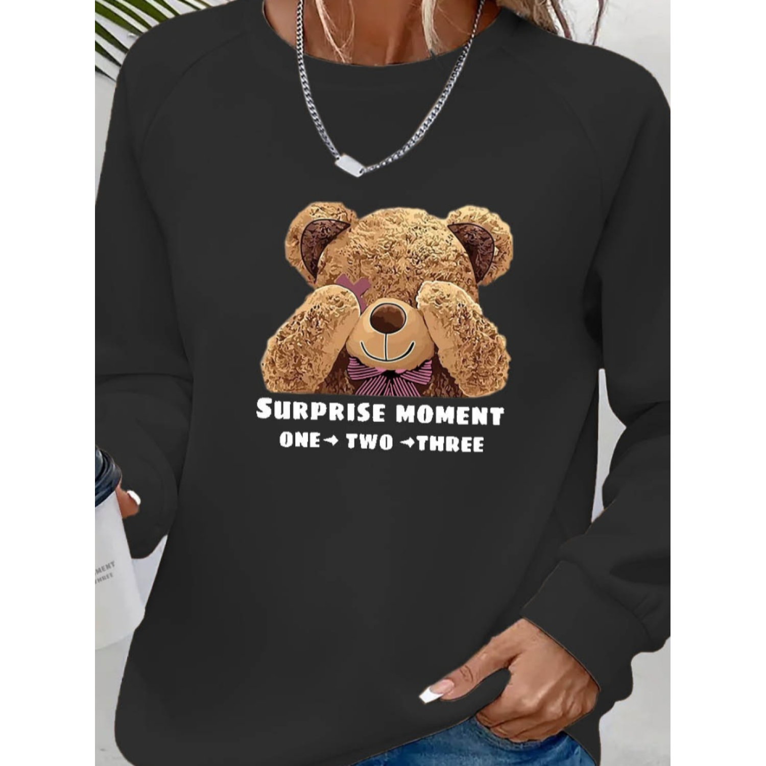 Lucky Life Kadın Uzun Kollu Bisiklet Yaka Ayıcık Desenli Viskon I