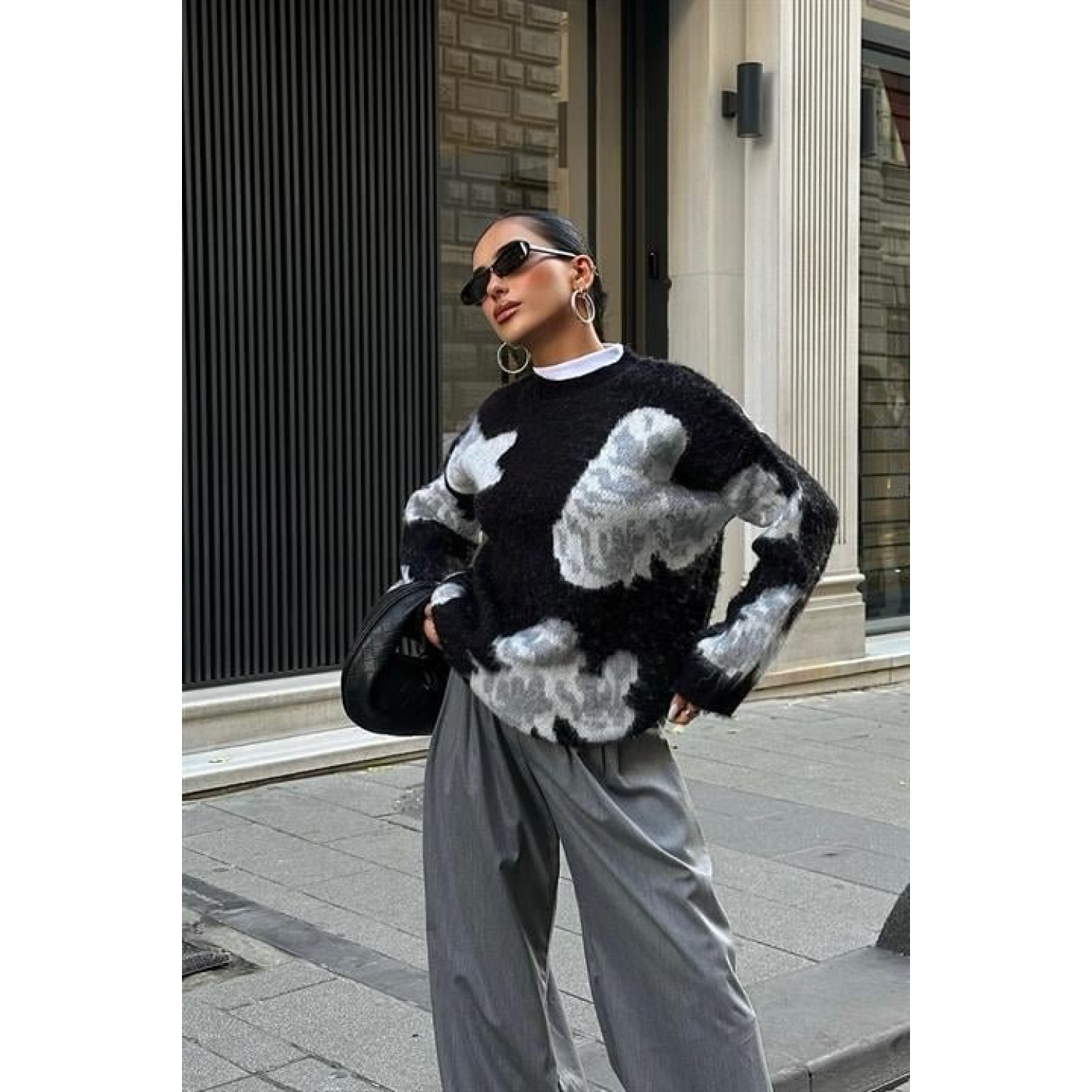 Lucky Life Kadın Desenli Şardonlu Kazak