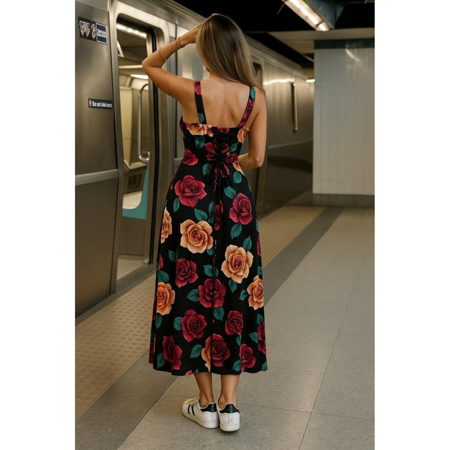 Lucky Life Kadın Askılı Geniş V Yakalı Sırttan Bağlamalı Yırtmaçl