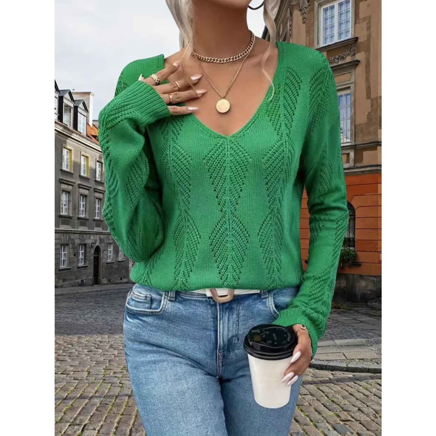 Lucky Life Kadın Uzun Kollu V Yakalı Arkası Düğmeli Triko Bluz Lucky Life Kadın Uzun Kollu V Yakalı Arkası Düğmeli Triko Bluz