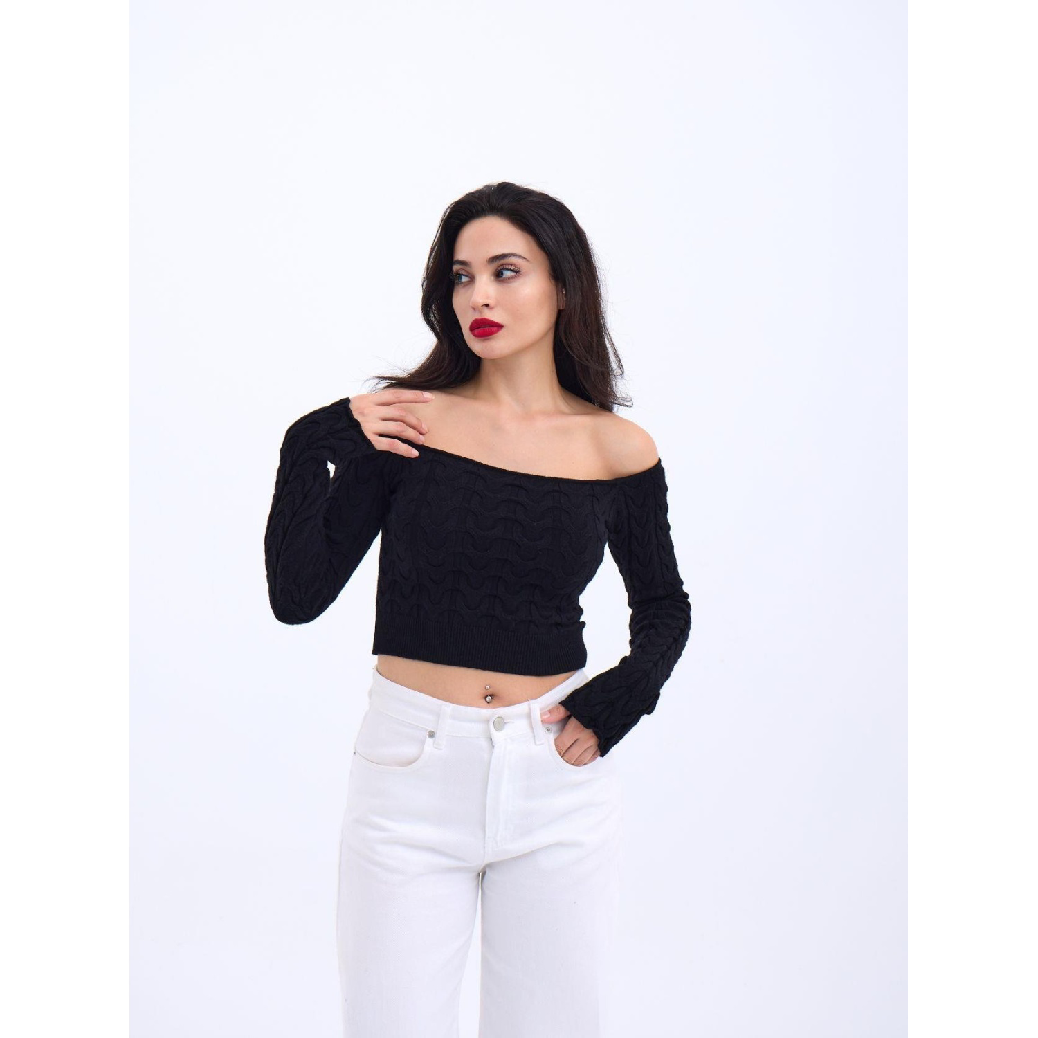 Lucky Life Kadın 241 TRİKO KAYIK YAKA CROP-SİYAH Lucky Life Kadın 241 TRİKO KAYIK YAKA CROP-SİYAH
