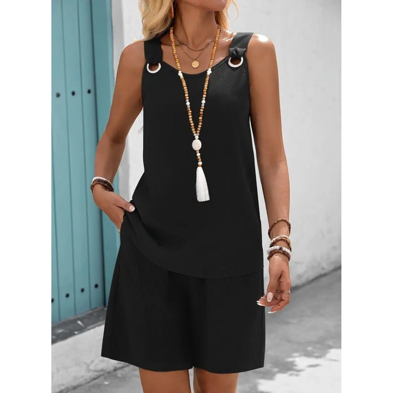 Lucky Life Kadın Askılı Yuvarlak Yaka Kuş Gözü Detaylı Bürümcük B