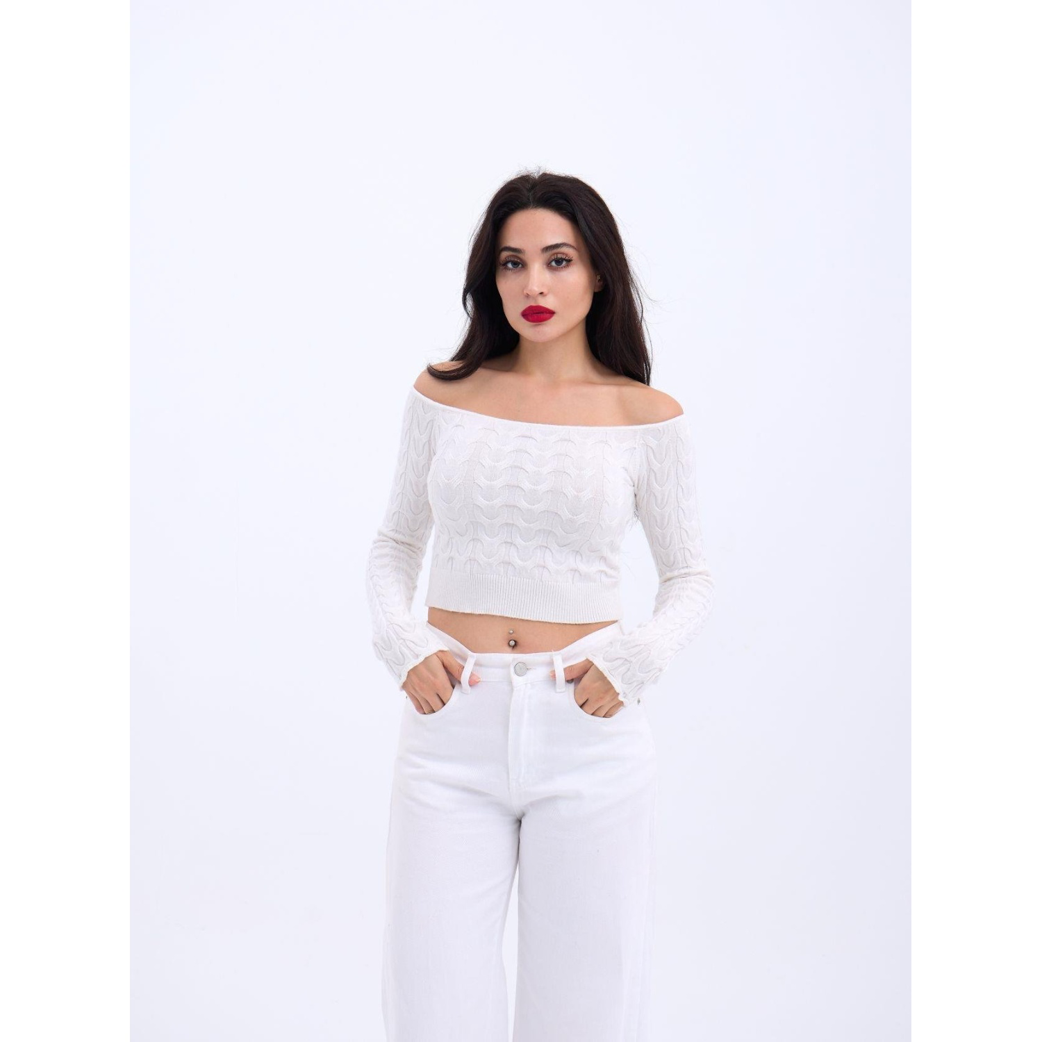 Lucky Life Kadın 241 TRİKO KAYIK YAKA CROP-EKRU Lucky Life Kadın 241 TRİKO KAYIK YAKA CROP-EKRU