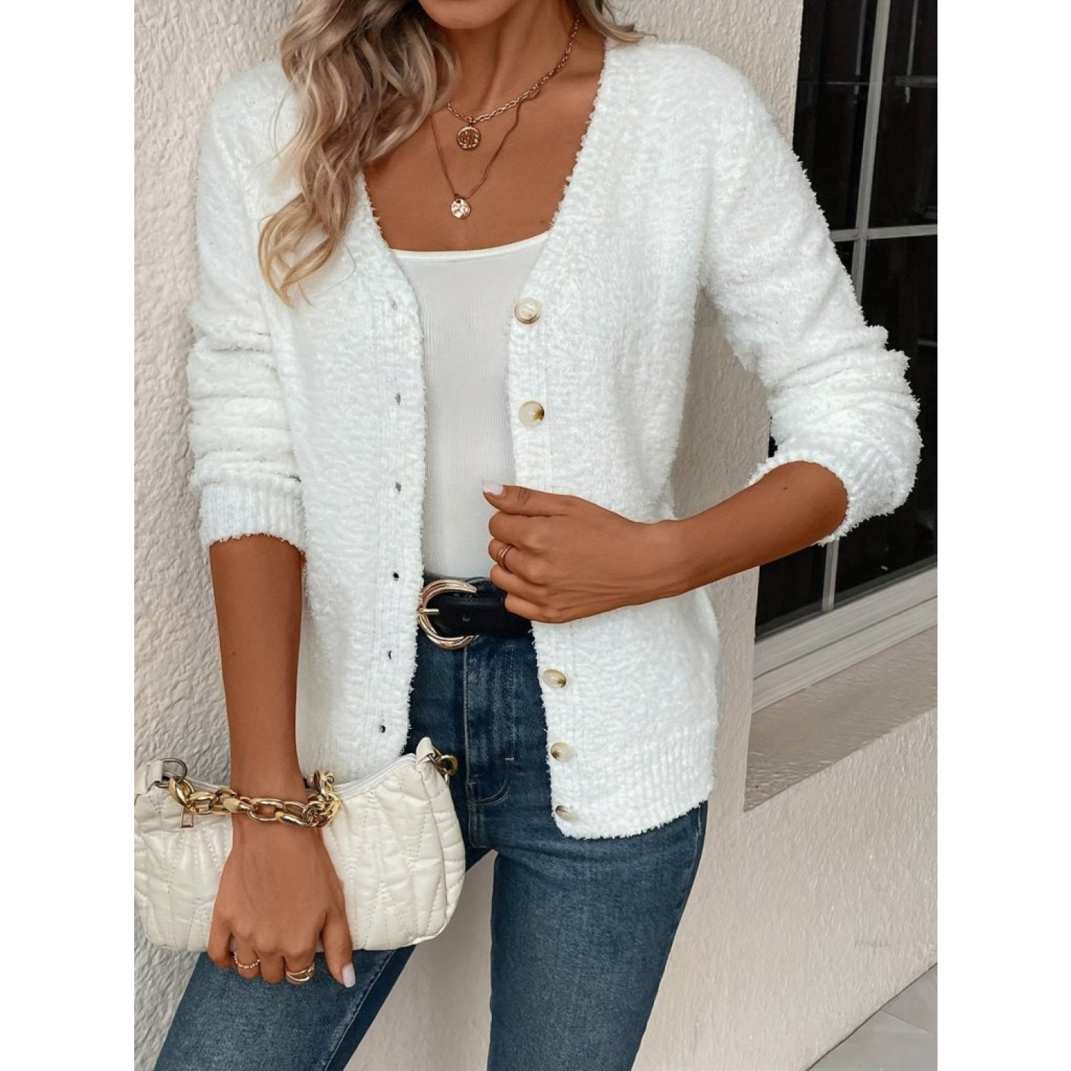 Lucky Life Kadın Uzun Kollu önden Düğmeli Kısa Triko Hırka