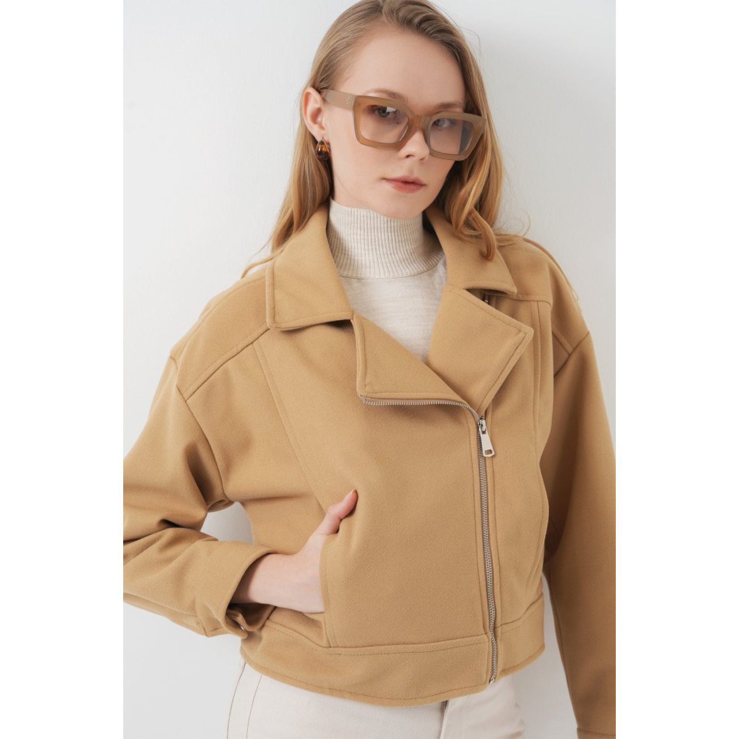 Lucky Life Kadın Kısa Kaşe Ceket - Bisküvi