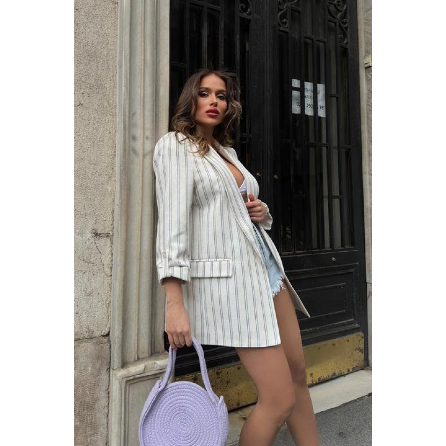 Lucky Life Kadın Çizgili Blazer Ceket