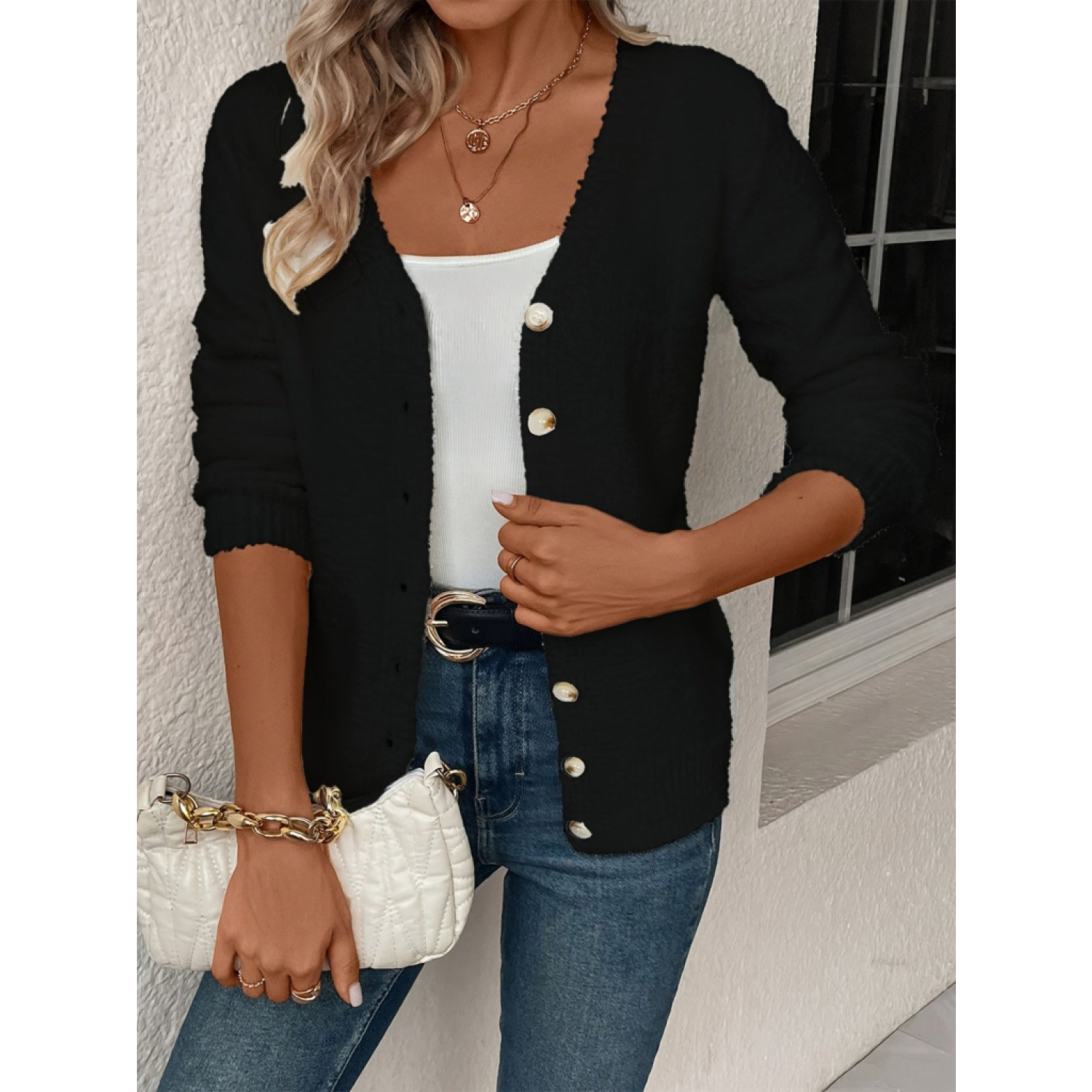 Lucky Life Kadın Uzun Kollu önden Düğmeli Kısa Triko Hırka