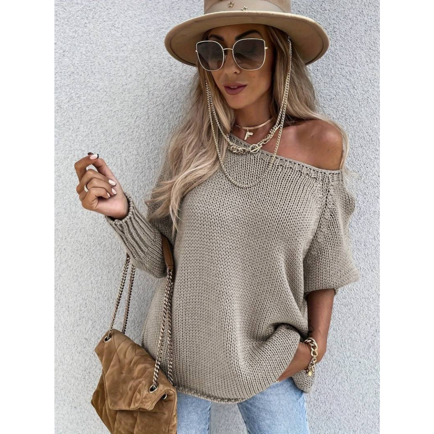 Lucky Life Kadın Uzun Kollu Tek Omuzu Açık Triko Bluz Lucky Life Kadın Uzun Kollu Tek Omuzu Açık Triko Bluz
