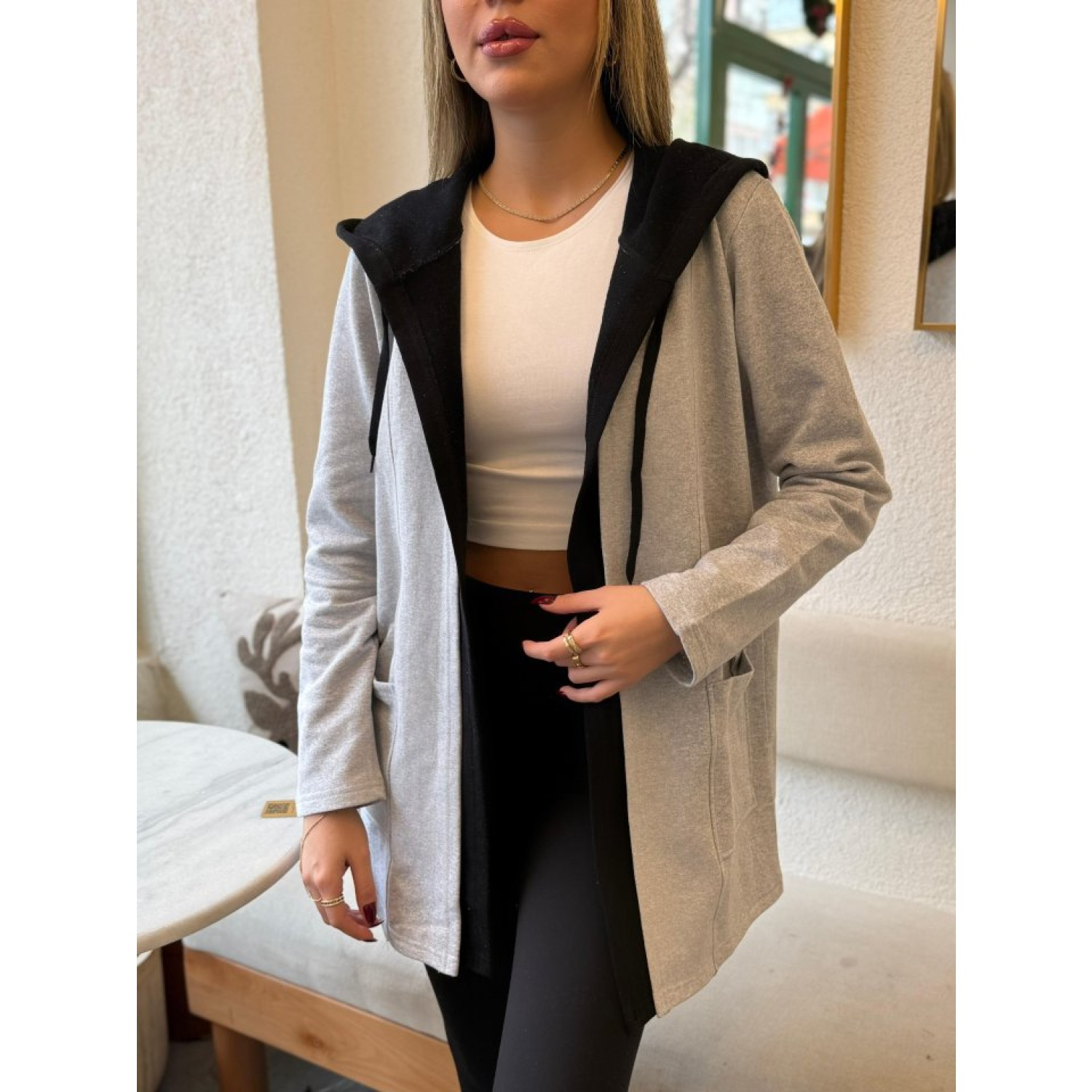 Lucky Life Kadın Uzun Kollu Kapşonlu Bağcıklı Cepli Iki Iplik Cek