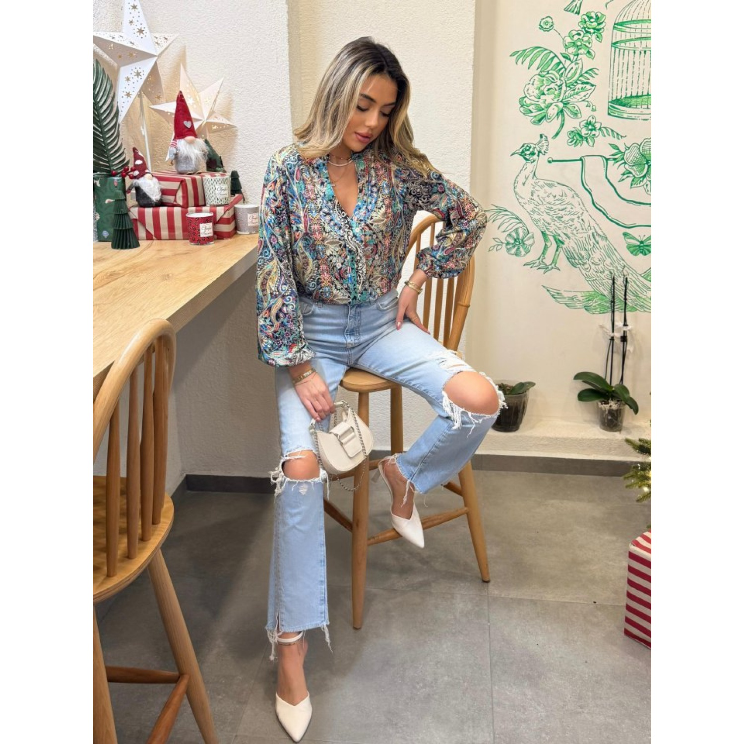 Lucky Life Kadın Uzun Kollu Hakim V Yakalı Salaş Süprem Bluz