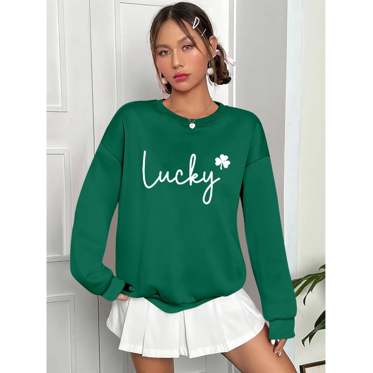 Lucky Life Kadın Uzun Kollu Bisiklet Yaka Viskon Iki Iplik Bluz