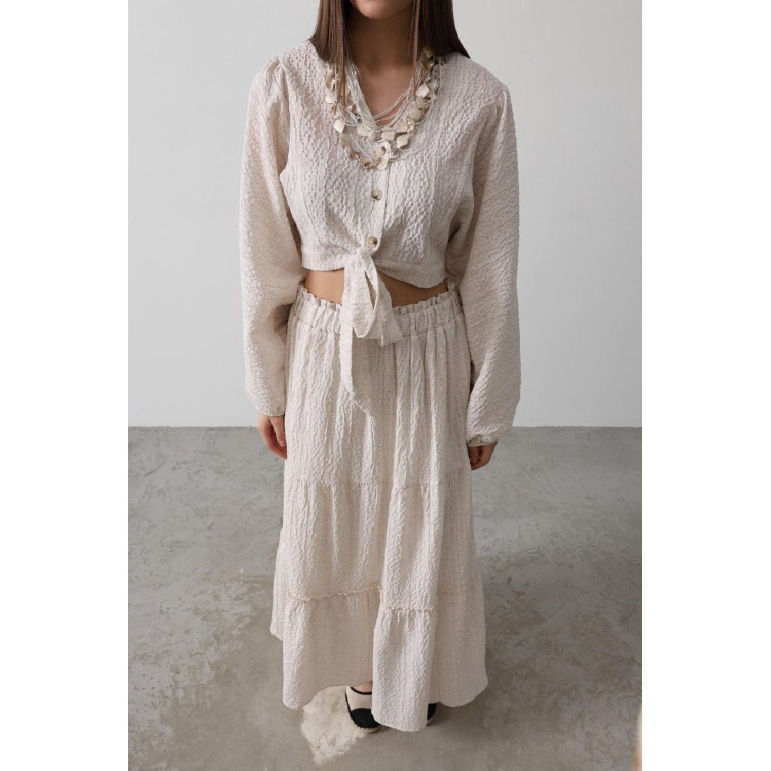 Lucky Life Kadın Balon Kollu Etekli Kaş Takım - Natür