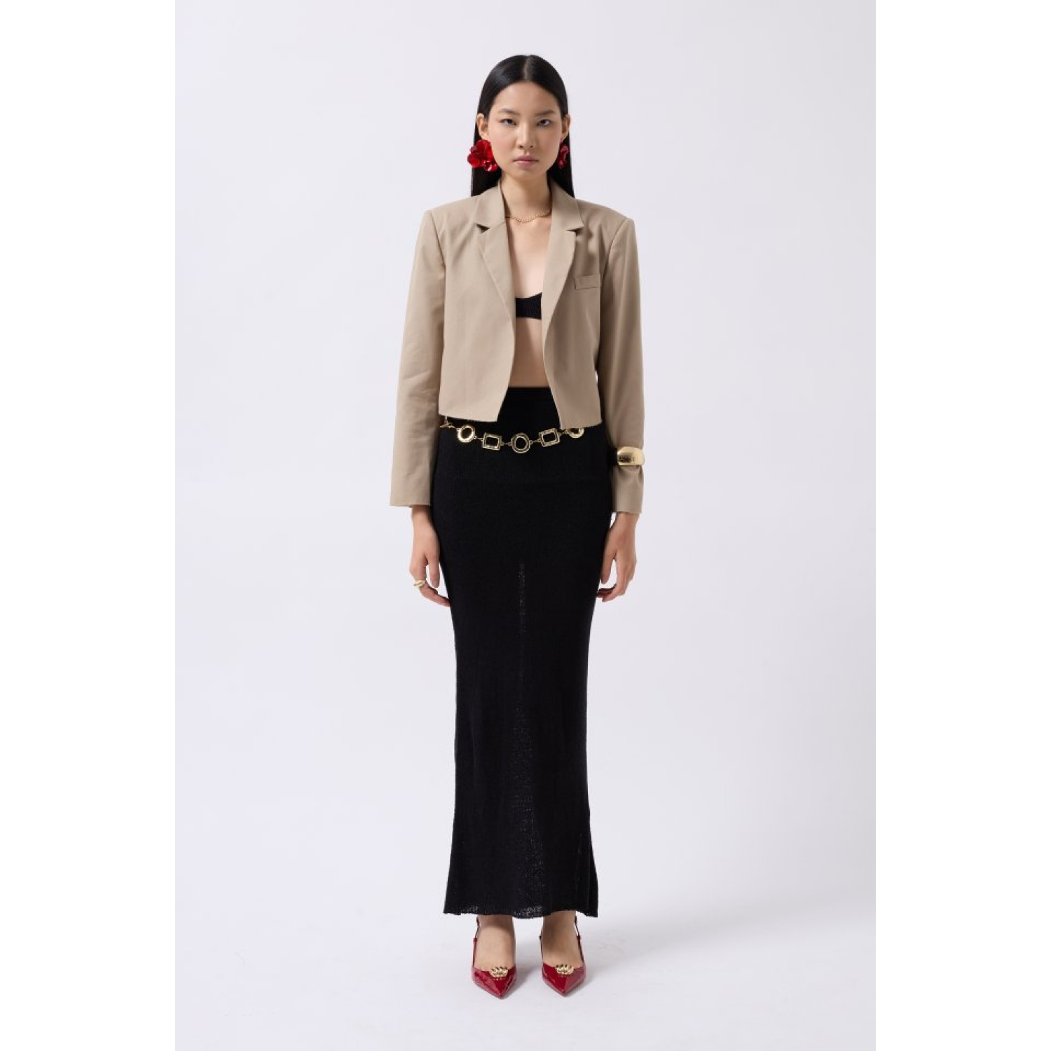 Lucky Life Kadın Crop Keten Blazer Ceket