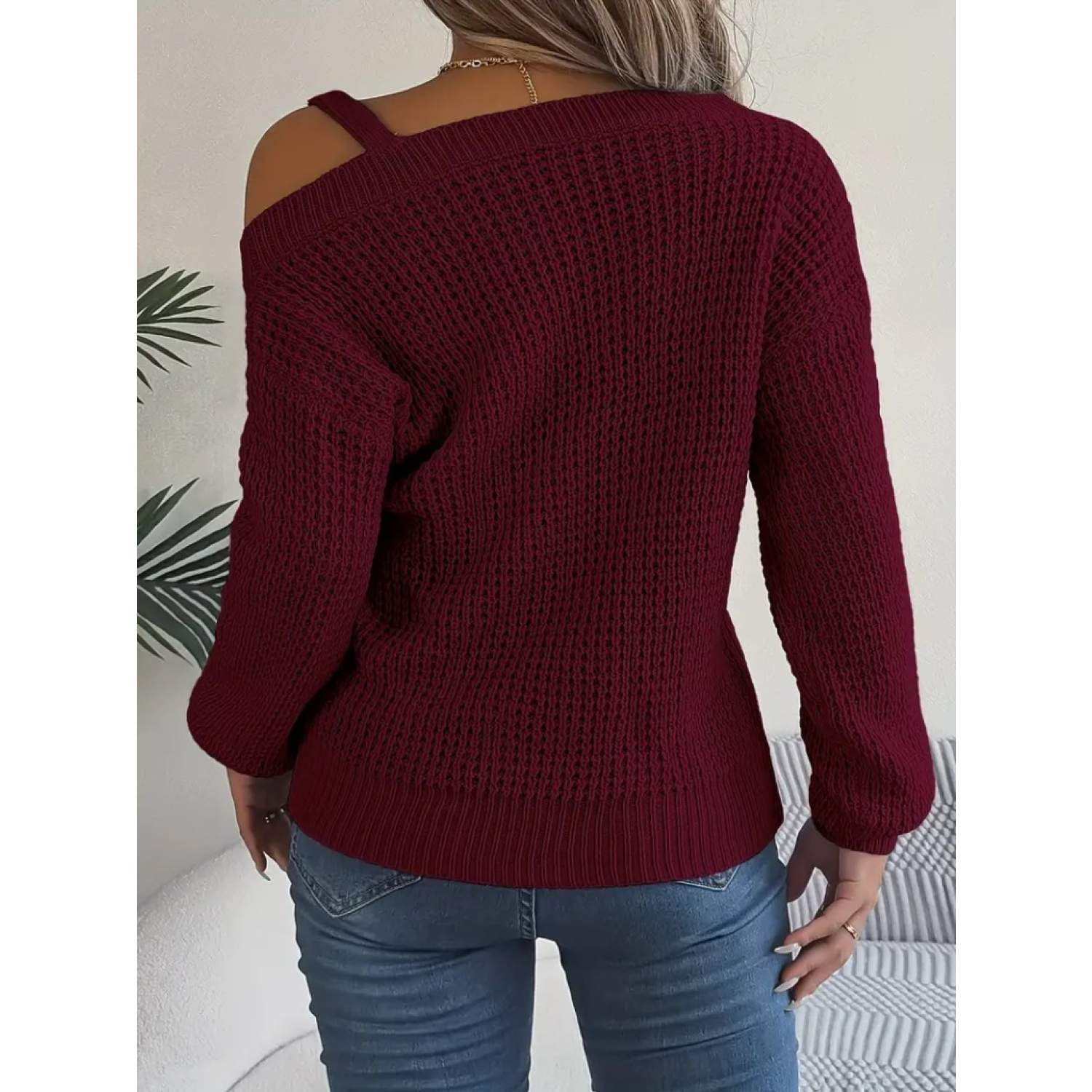 Lucky Life Kadın Uzun Kollu Tek Omuzu Açık Tokalı Triko Bluz