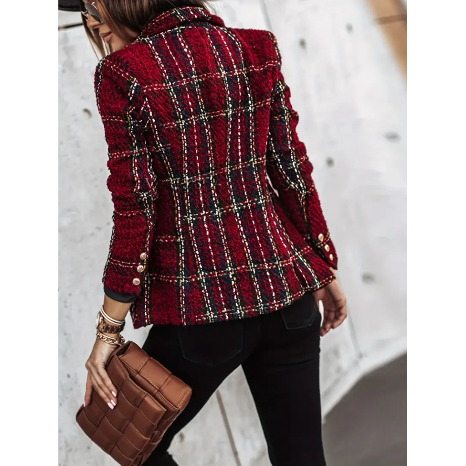 Lucky Life Kadın Uzun Kollu Yakalı Kare Desenli Ekoseli Düğmeli C