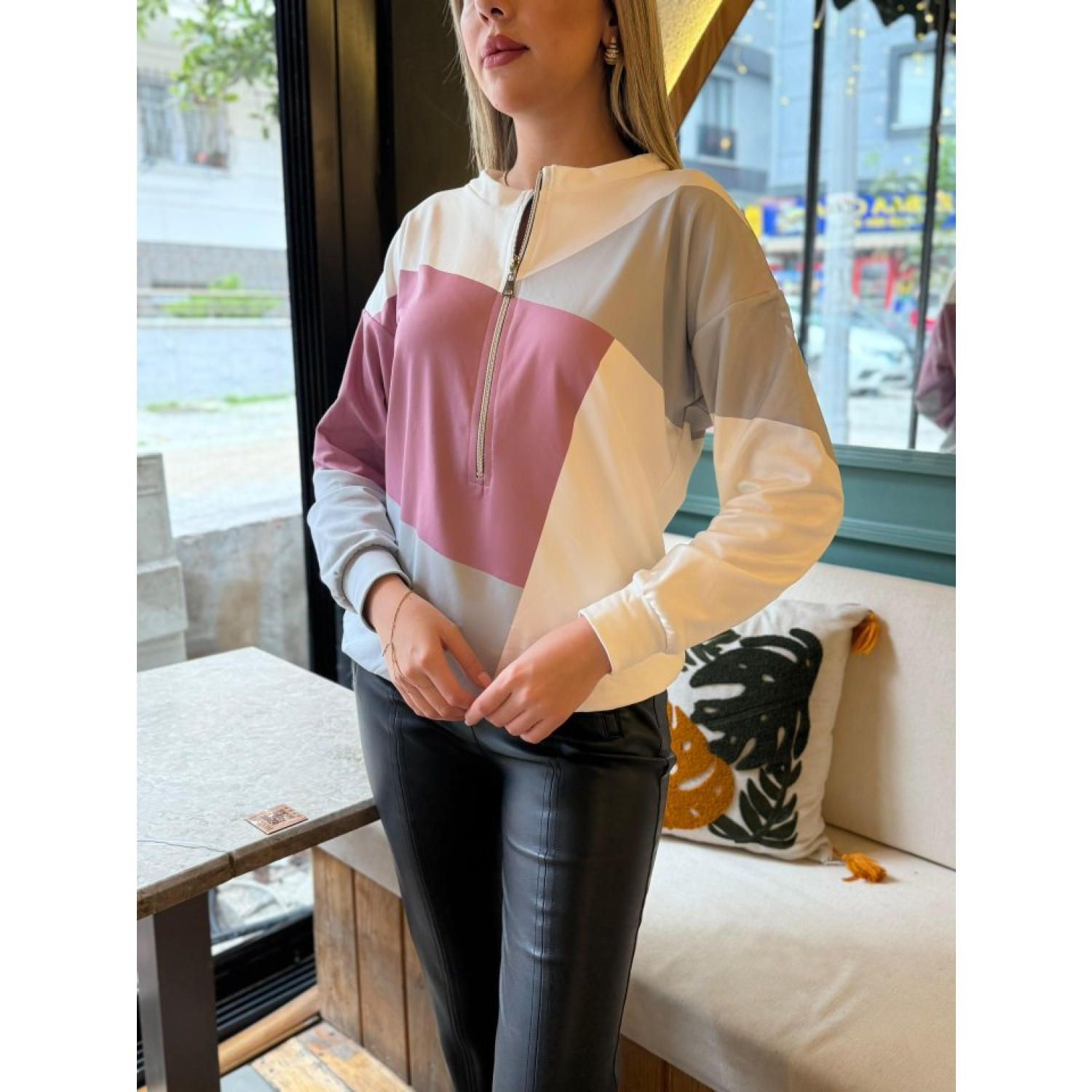 Lucky Life Kadın Uzun Kollu önden Fermuar Detaylı Desenli şardonl