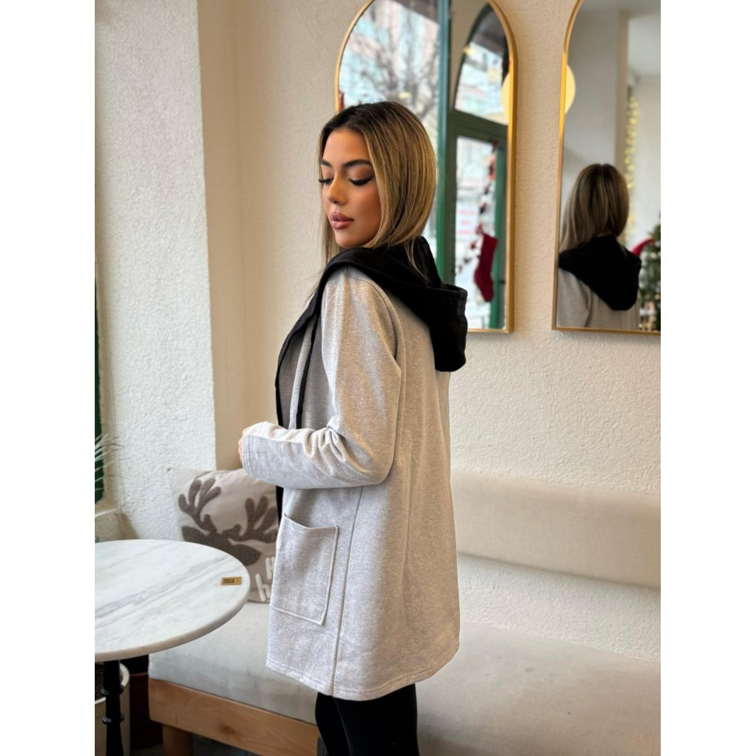 Lucky Life Kadın Uzun Kollu Kapşonlu Bağcıklı Cepli Iki Iplik Cek