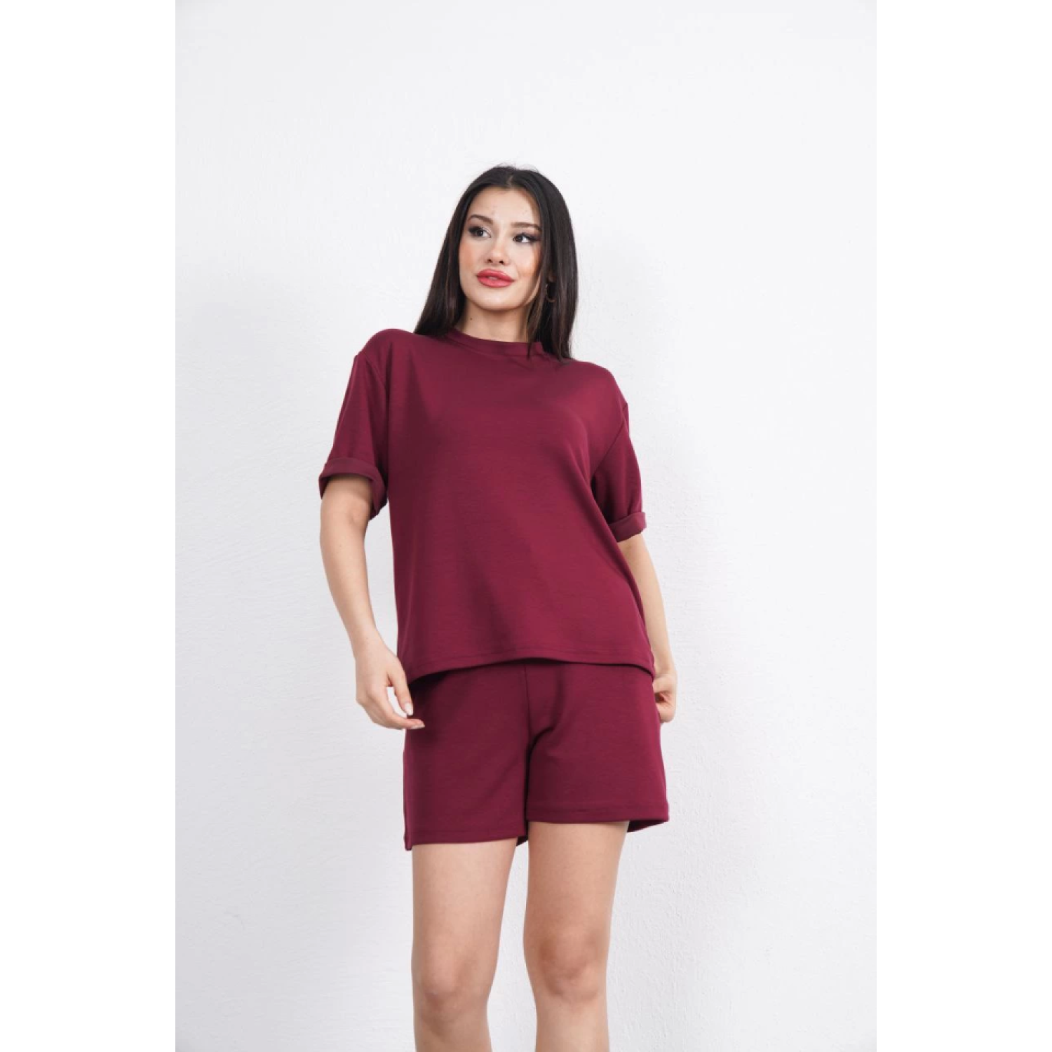 Lucky Life Kadın  Yumuşak Dokulu Kumaş Bisiklet Yaka T-shirt Kısa