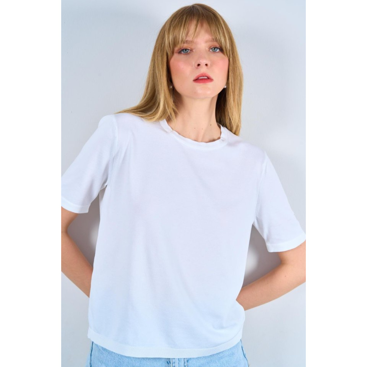 Lucky Life Kadın Vaniza Örgü Kazak - Optik Beyaz