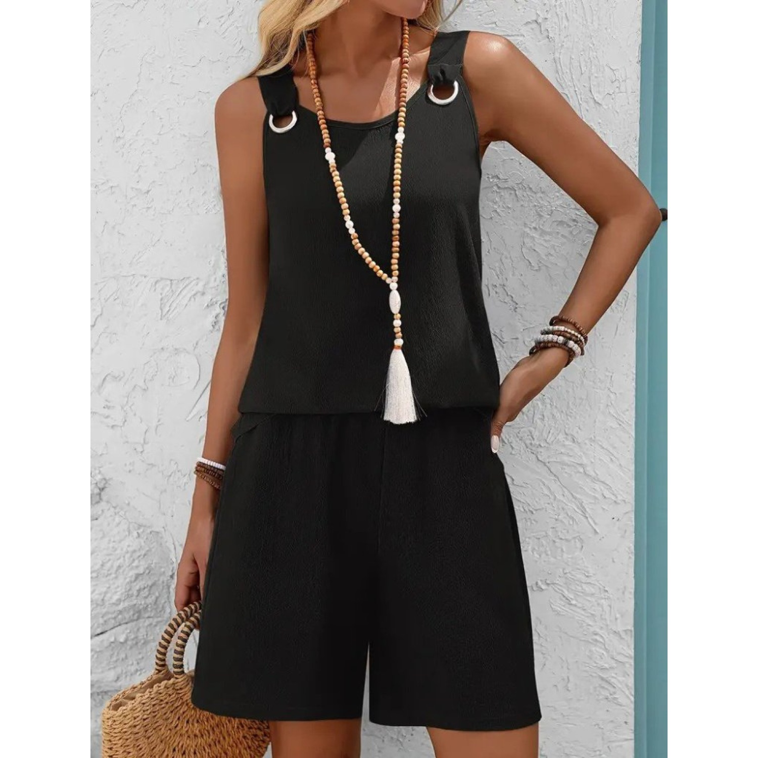 Lucky Life Kadın Askılı Yuvarlak Yaka Kuş Gözü Detaylı Bürümcük B